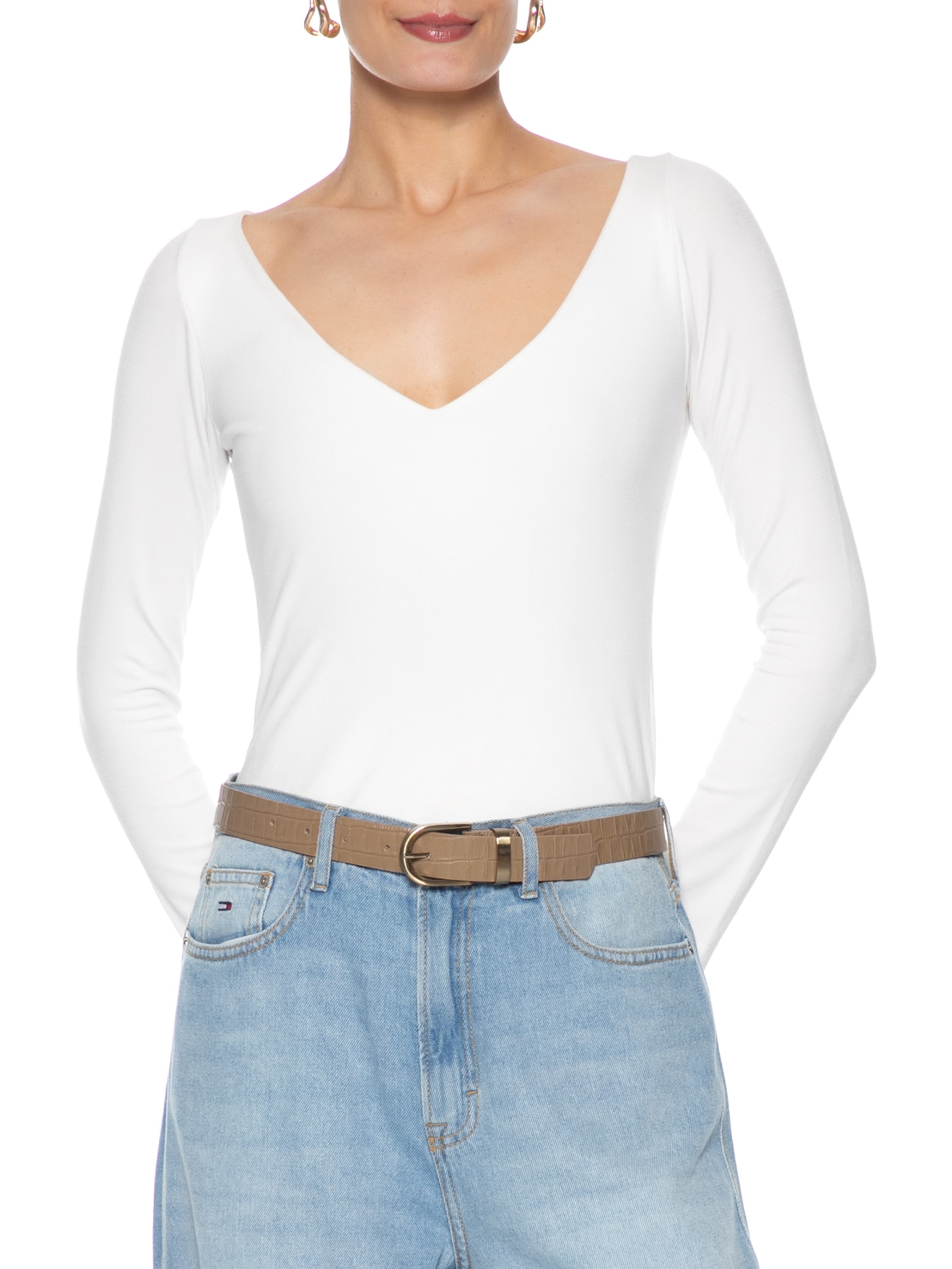 Cinto Feminino Couro Croco Bege Basiq