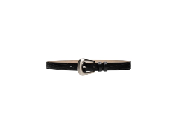 Cinto Feminino Couro Croco Fivela Oval Escovada - Preto