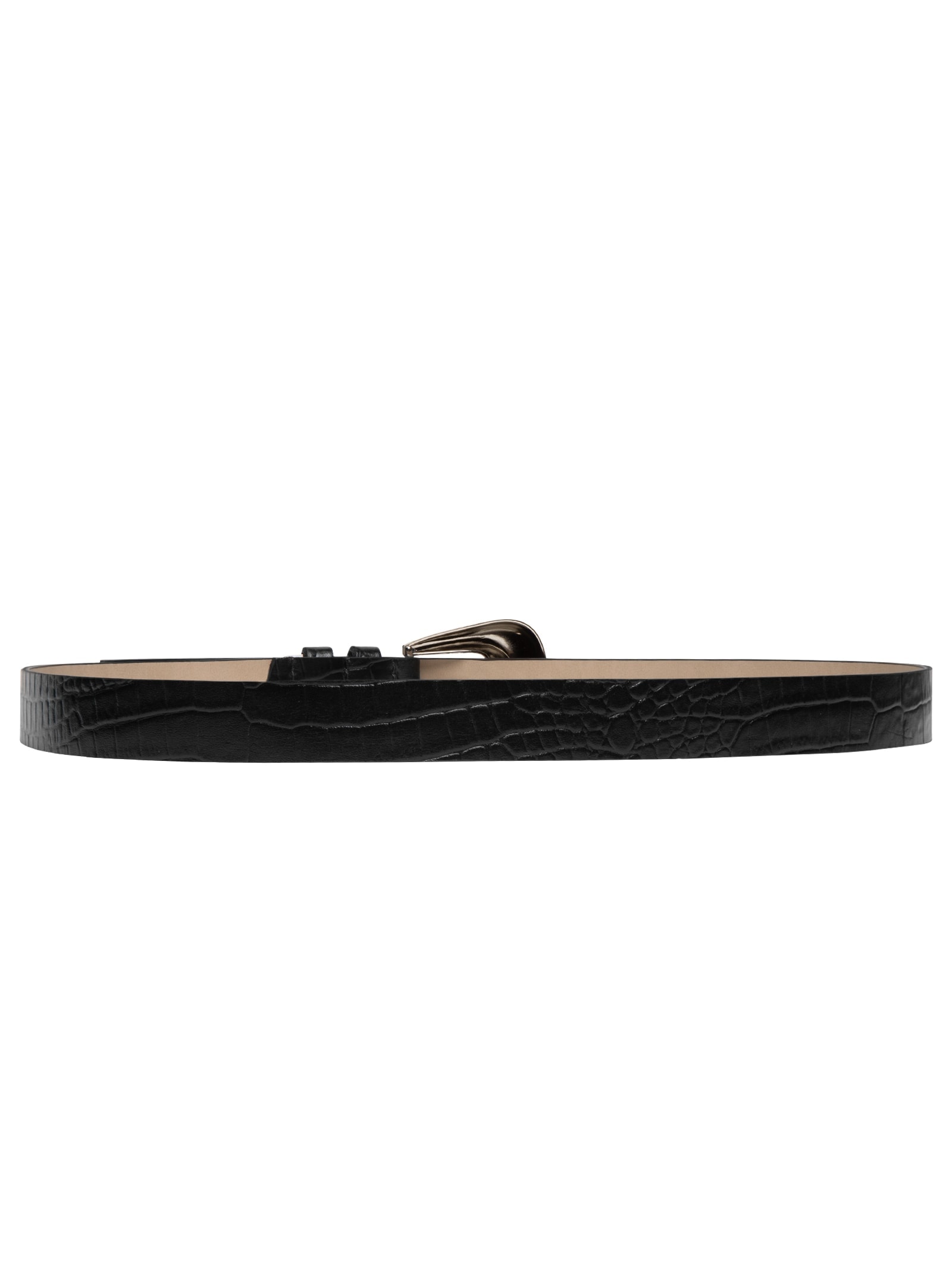 Cinto Feminino Couro Croco Fivela Oval Escovada Preto Basiq