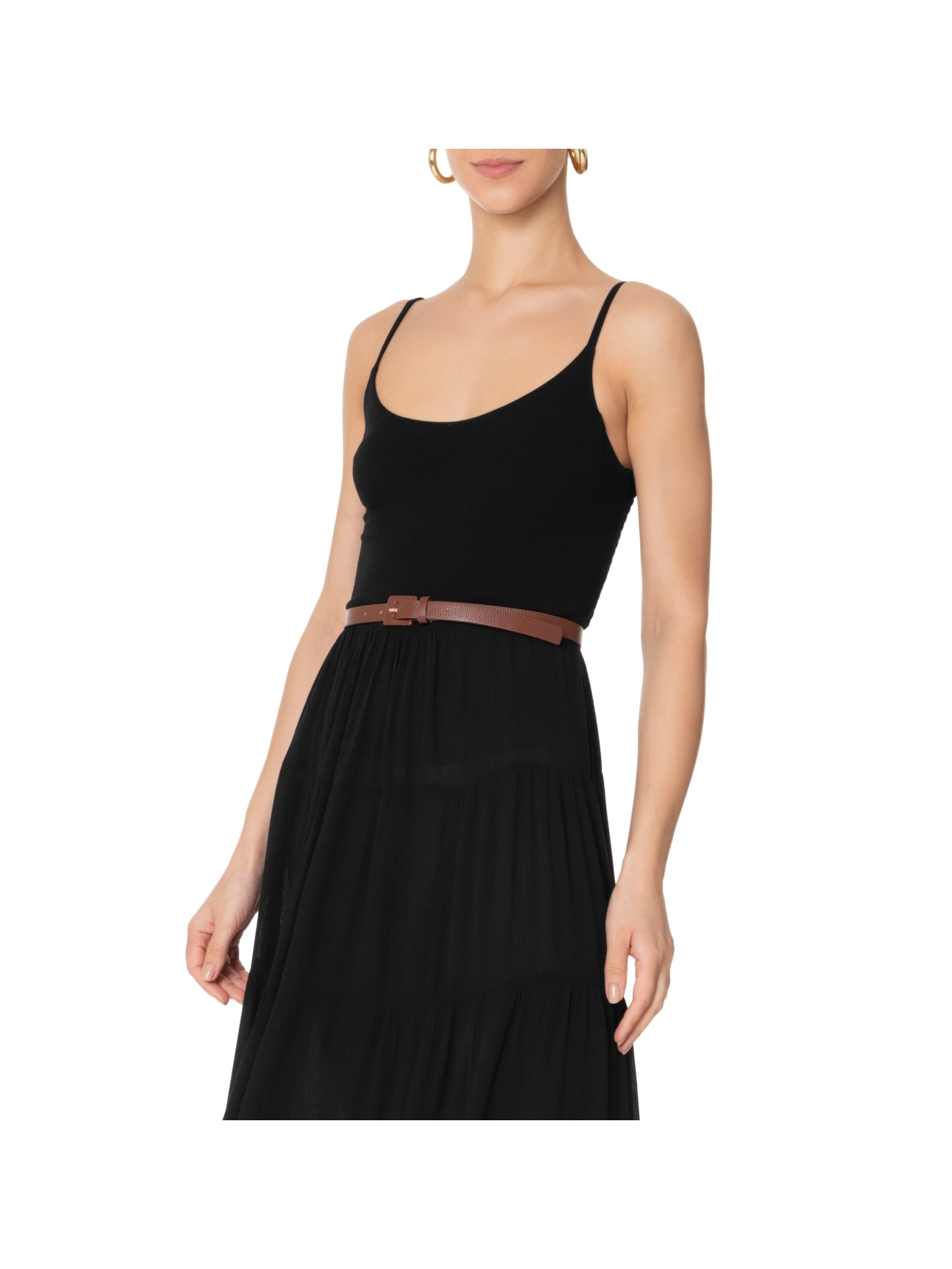 Cinto Feminino Couro Fino Com Fivela Encapada Marrom Basiq