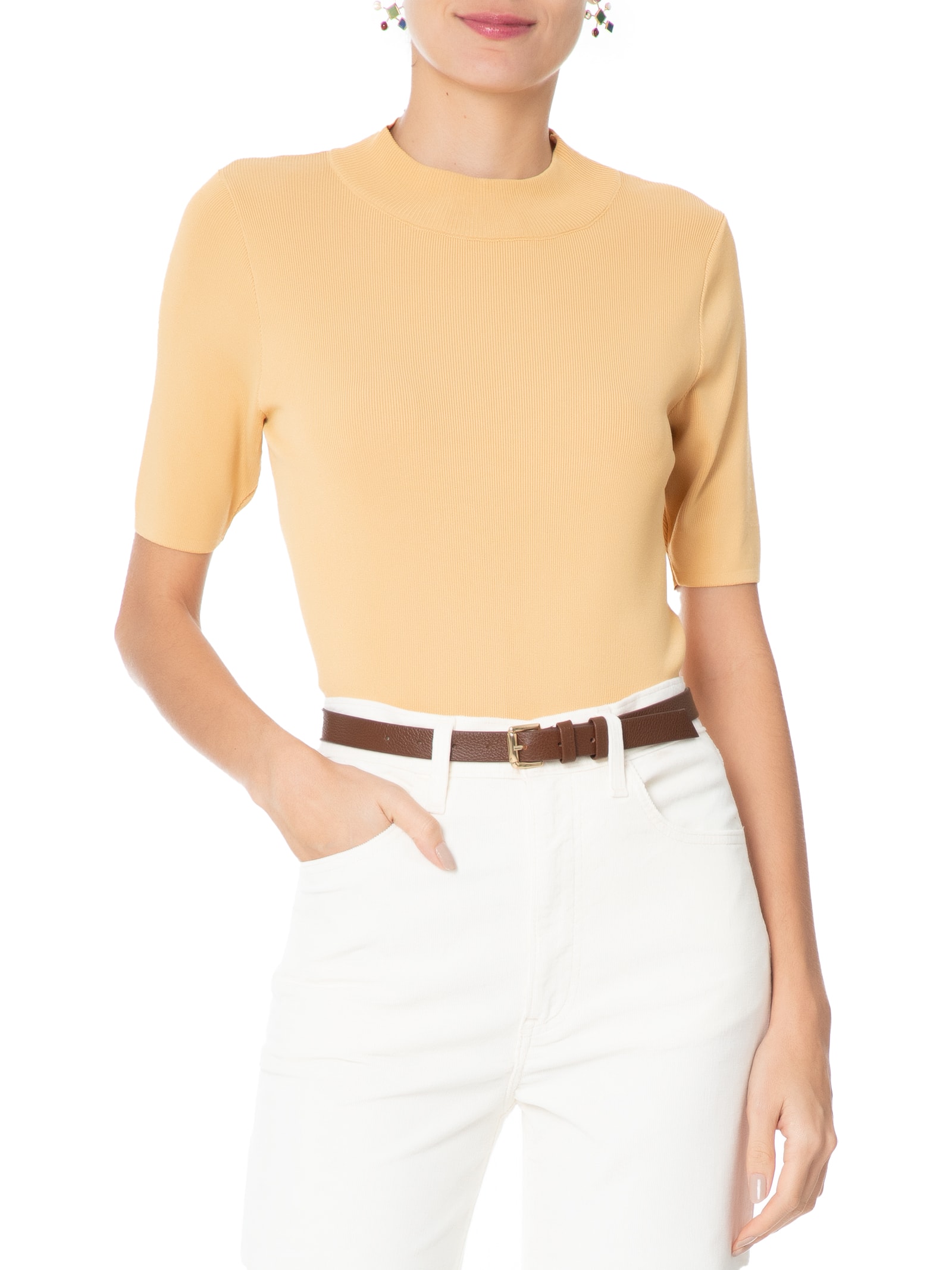 Cinto Feminino Couro Fino com Fivela Quadrada de Metal Branco Basiq