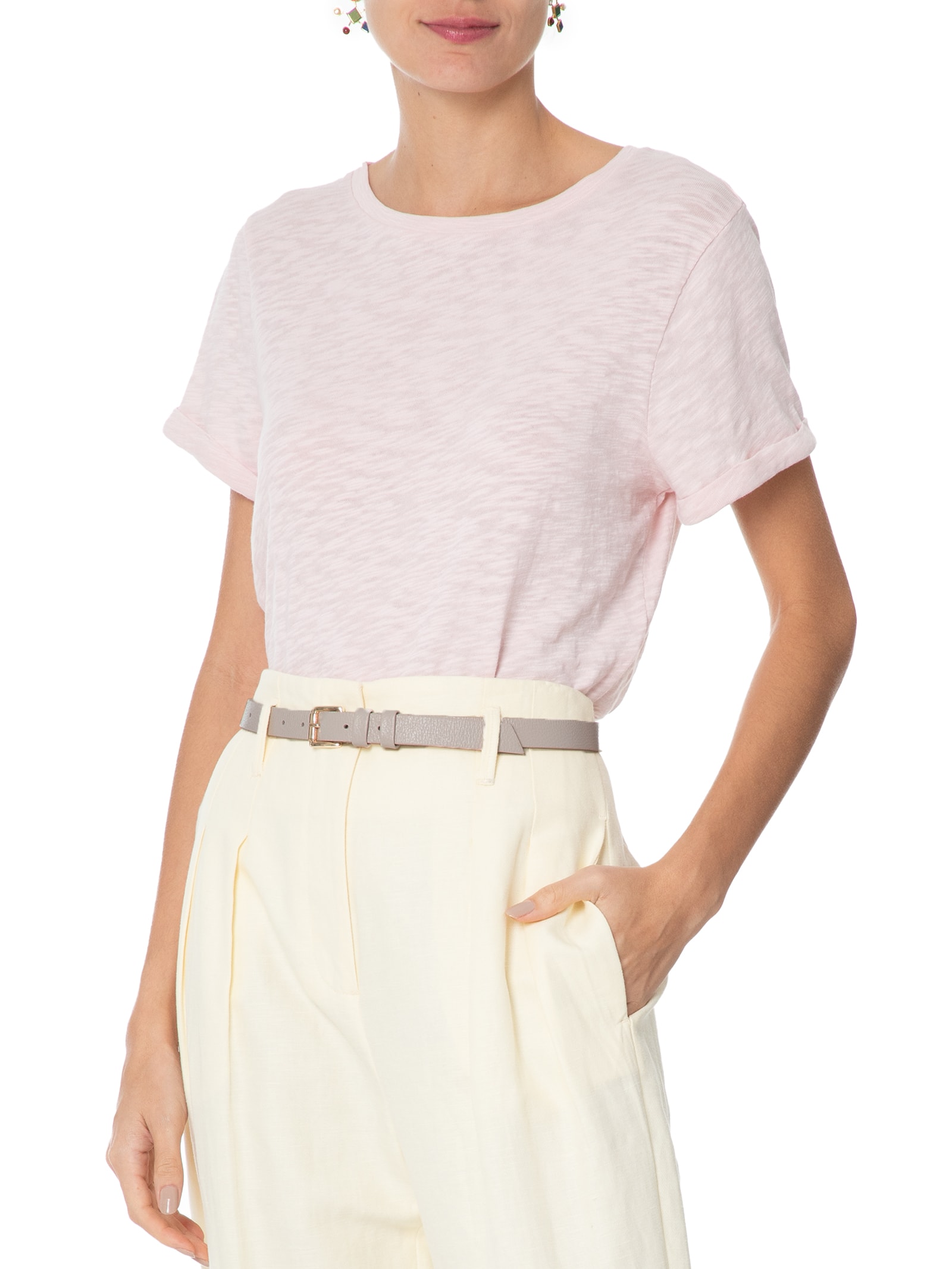 Cinto Feminino Couro Fino com Fivela Quadrada de Metal Branco Basiq