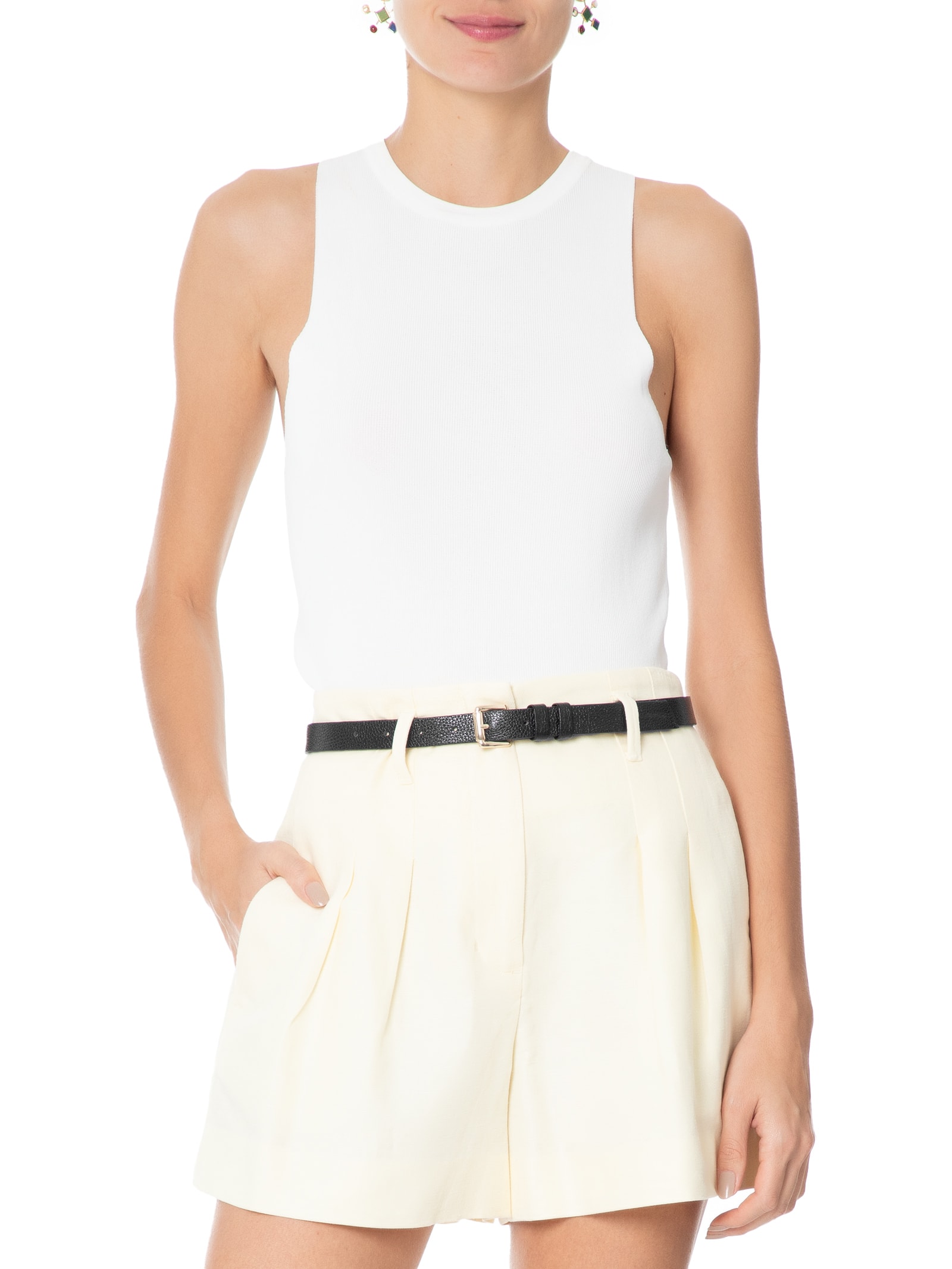 Cinto Feminino Couro Fino com Fivela Quadrada de Metal Branco Basiq