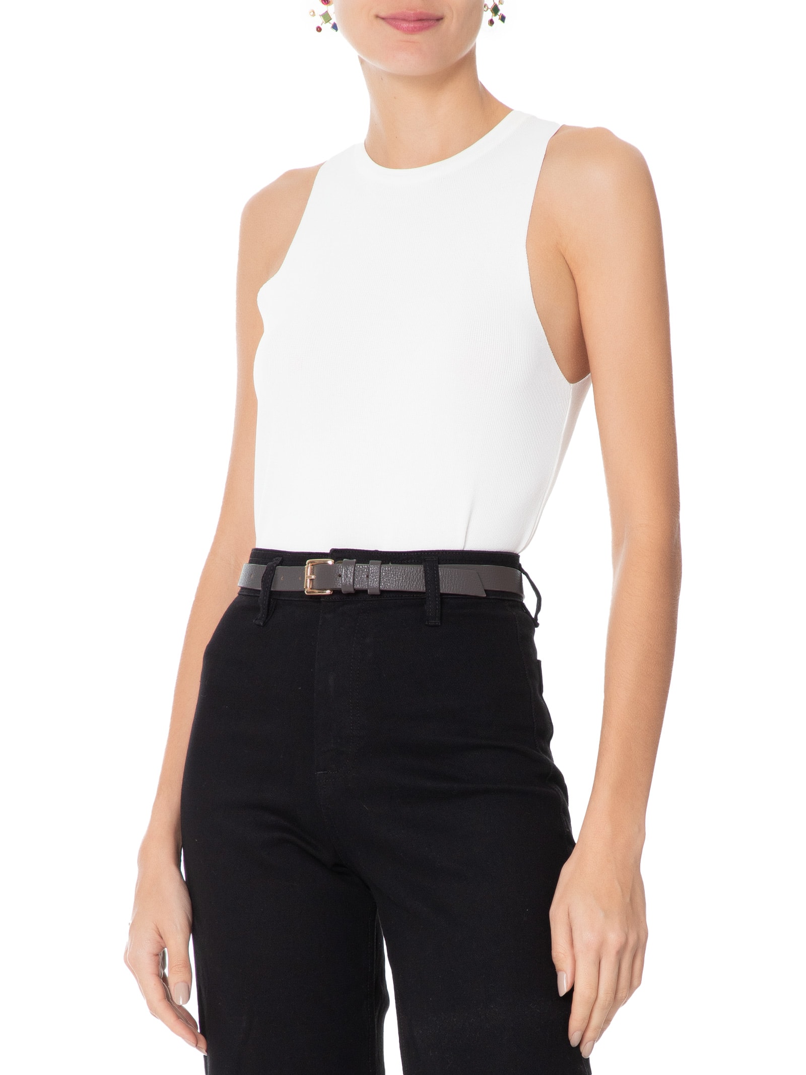 Cinto Feminino Couro Fino com Fivela Quadrada de Metal Branco Basiq