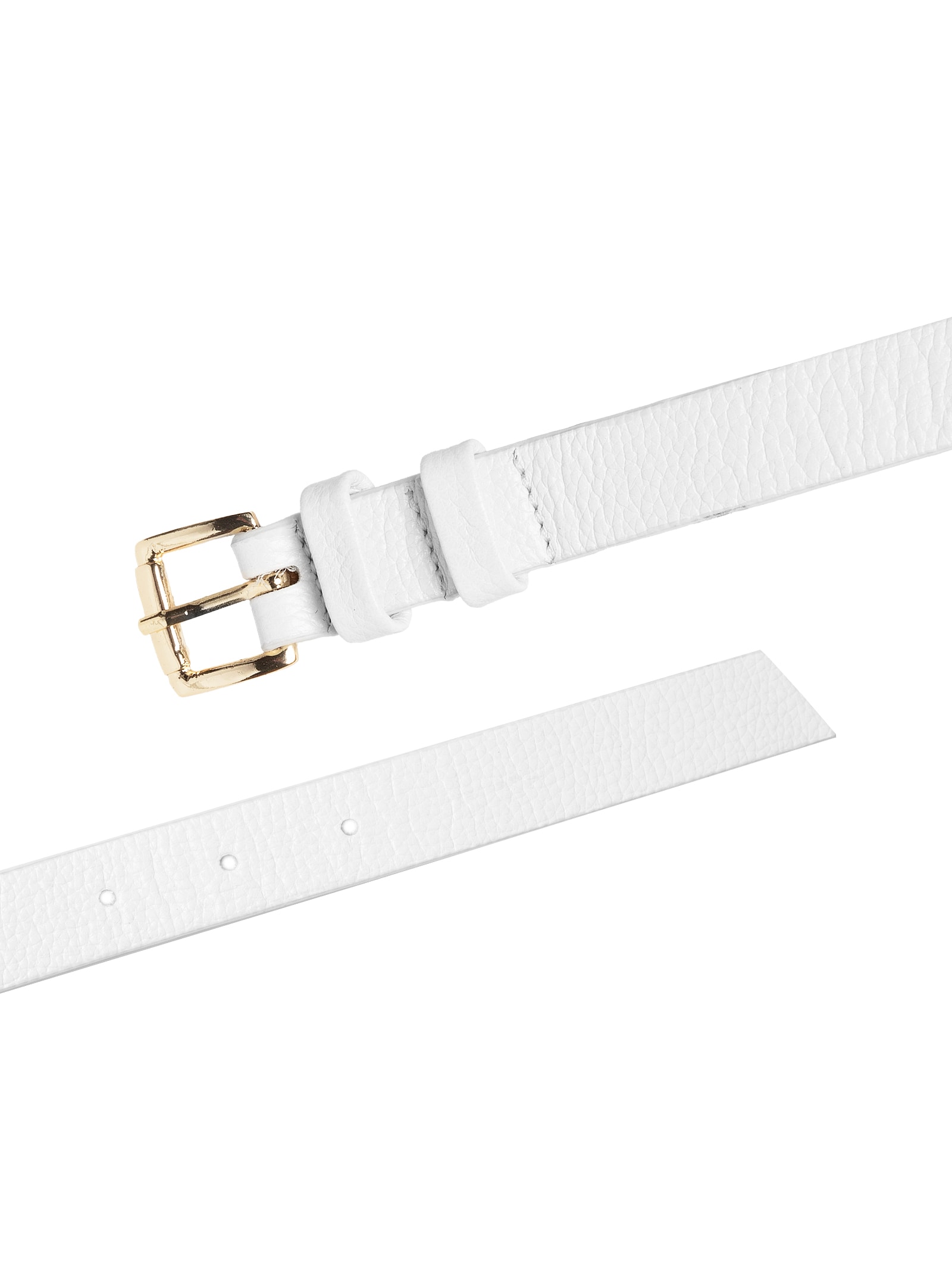 Cinto Feminino Couro Fino Com Fivela Quadrada de Metal Branco Basiq