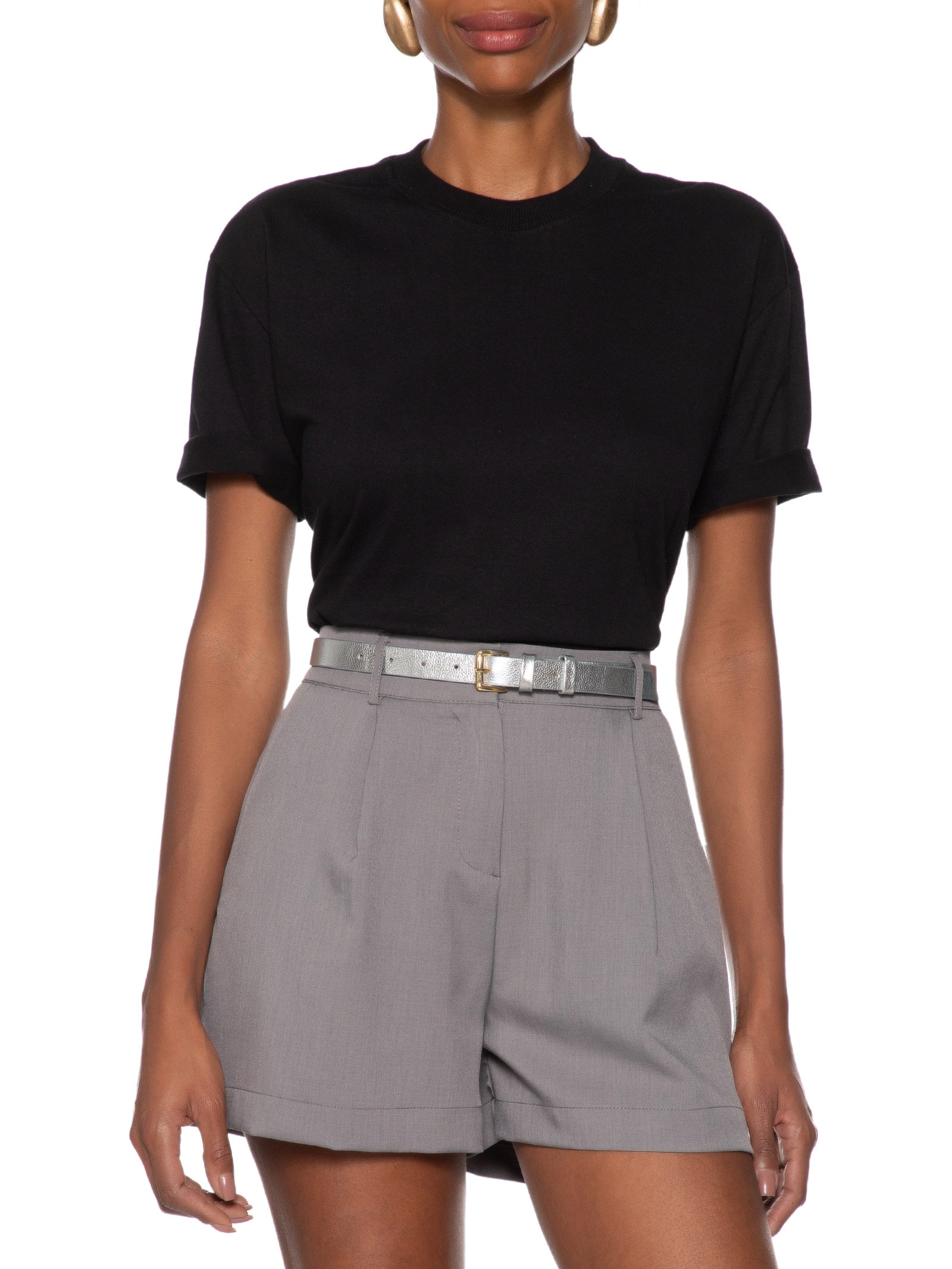 Cinto Feminino Couro Fino Com Fivela Quadrada de Metal Prateado Basiq