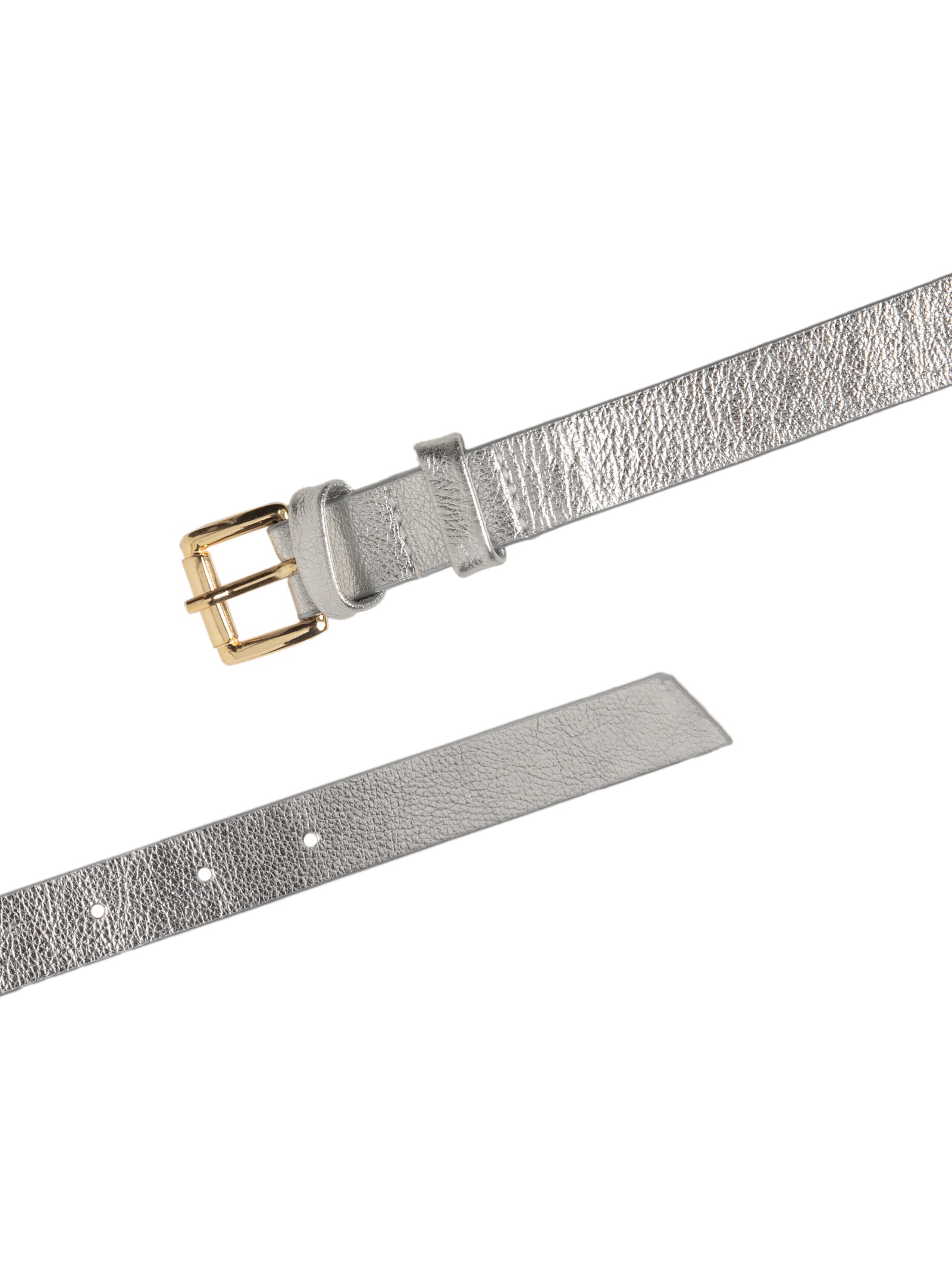 Cinto Feminino Couro Fino Com Fivela Quadrada de Metal Prateado Basiq