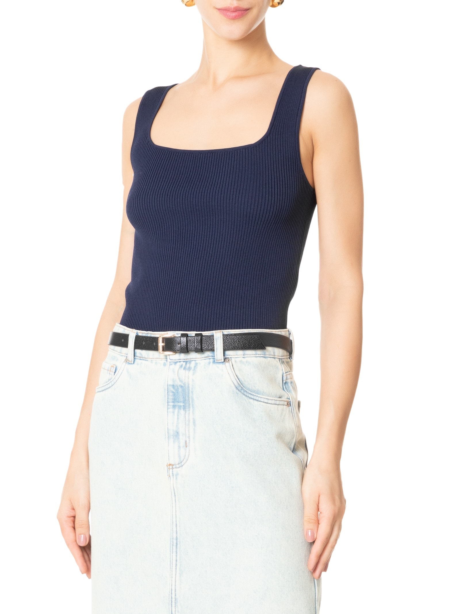 Cinto Feminino Couro Fino Com Fivela Quadrada De Metal Preto Basiq