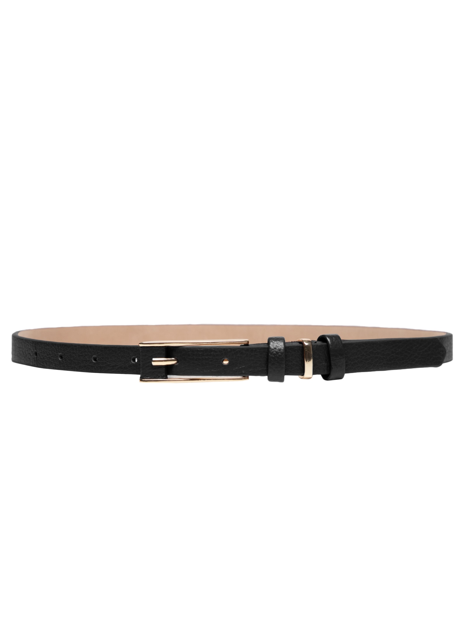 Cinto Feminino Couro Fino com Fivela Retangular Bege Basiq