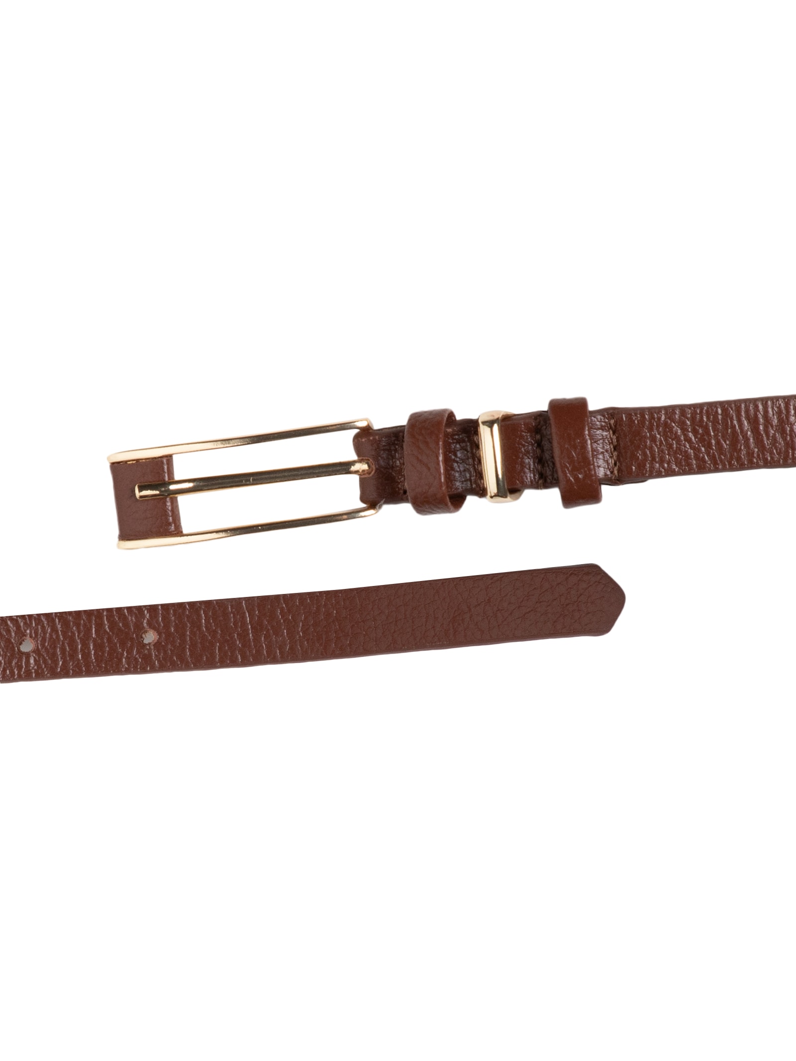 Cinto Feminino Couro Fino com Fivela Retangular Bege Basiq
