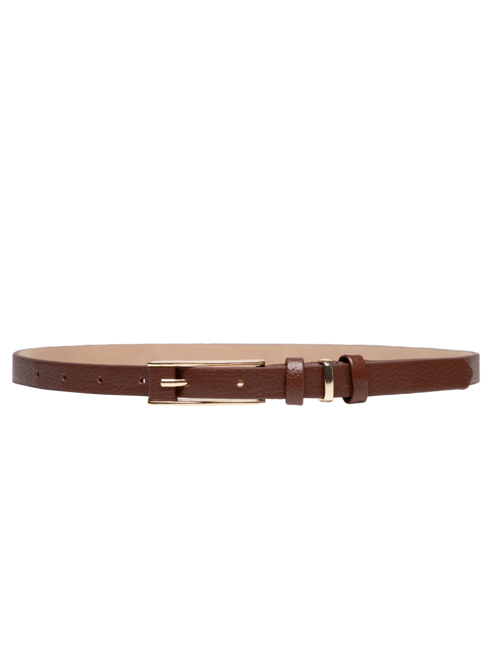 Cinto Feminino Couro Fino com Fivela Retangular Bege Basiq