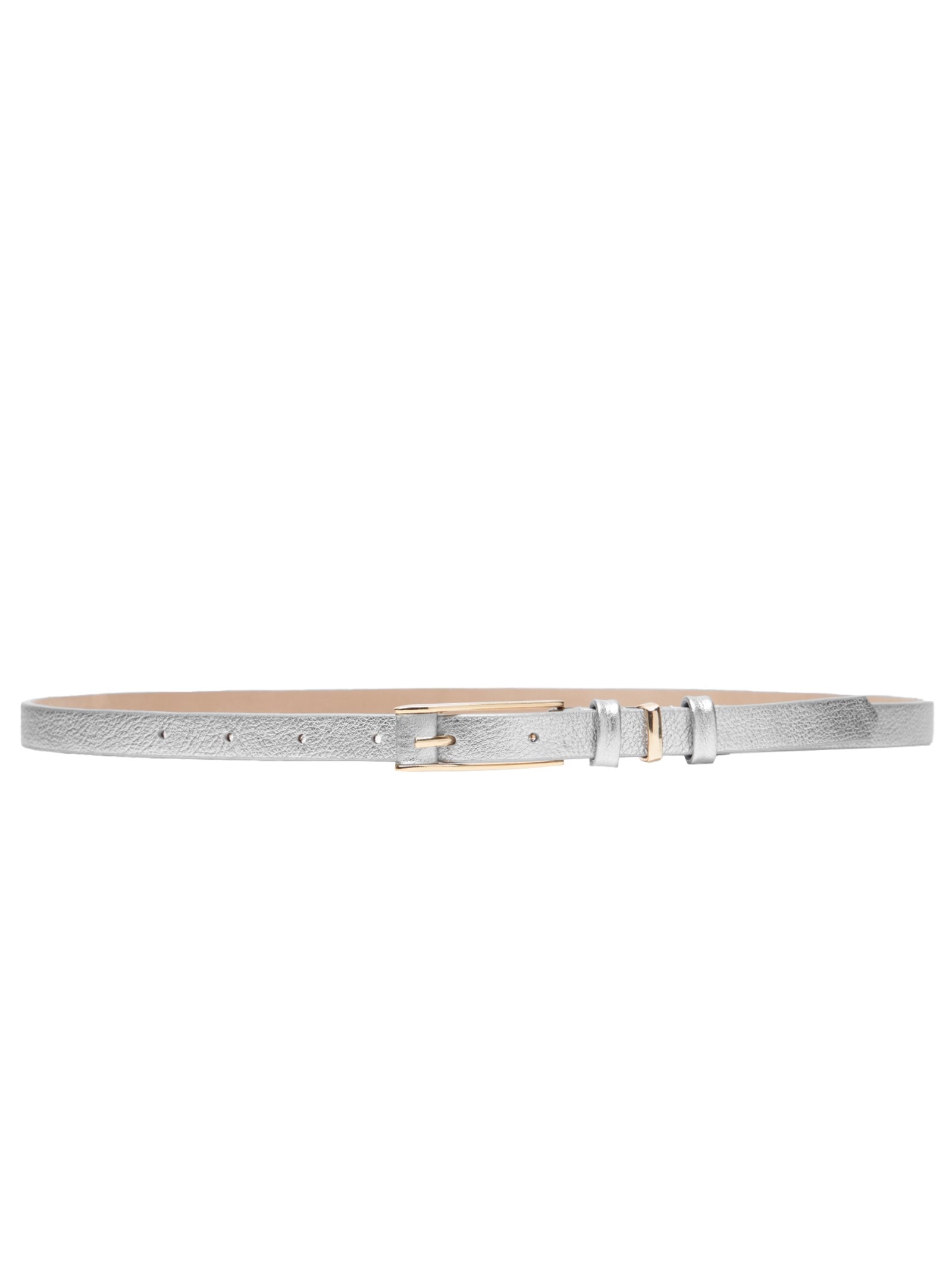 Cinto Feminino Couro Fino com Fivela Retangular Bege Market 33