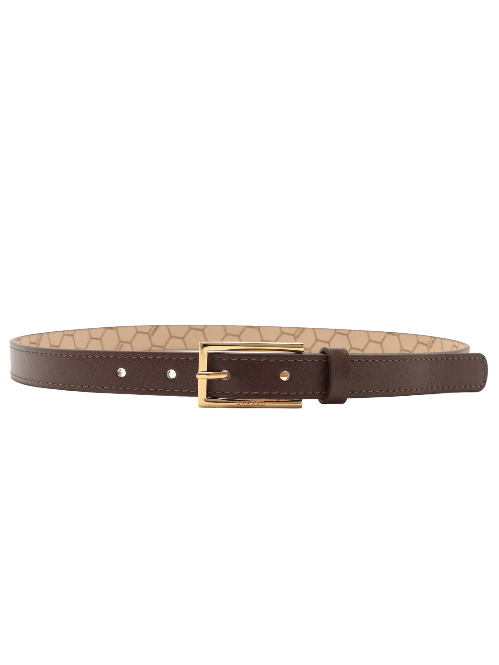 Cinto Feminino Couro Fino Fivela Básico Marrom Arezzo