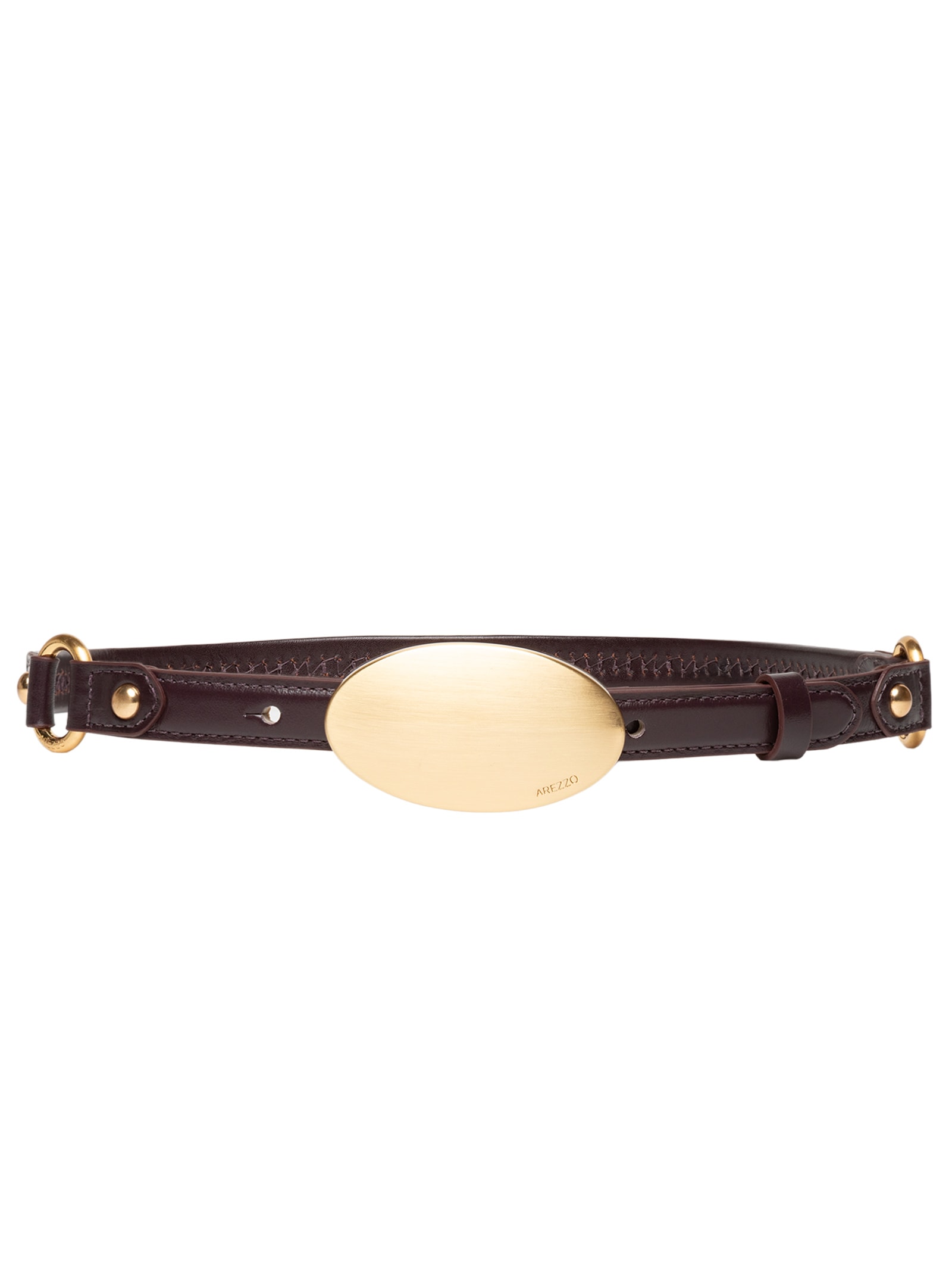 Cinto Feminino Couro Fino Fivela Oval Metal Marrom Arezzo