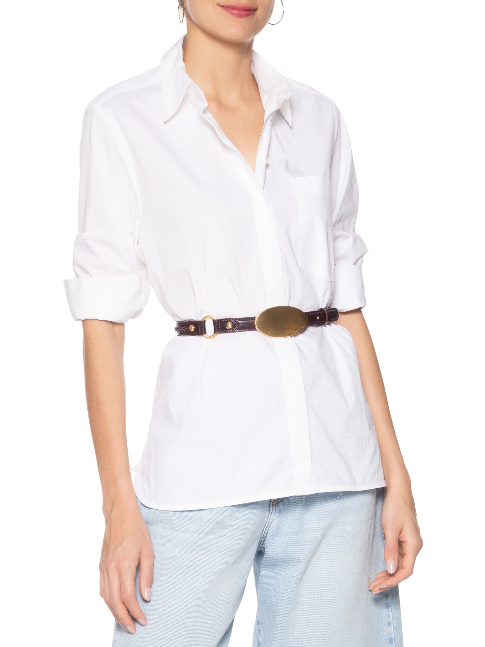 Cinto Feminino Couro Fino Fivela Oval Metal Marrom Arezzo