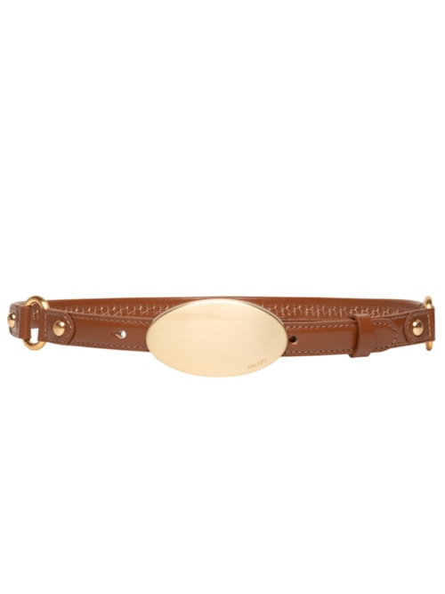 Cinto Feminino Couro Fino Fivela Oval Metal – Marrom