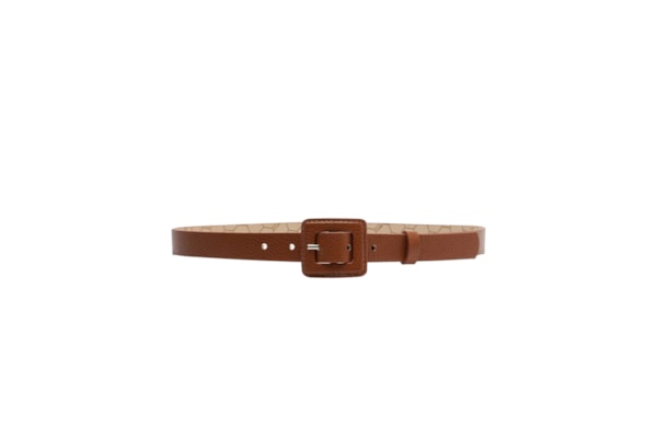 Cinto Feminino Couro Fino Fivela Quadrada - Marrom