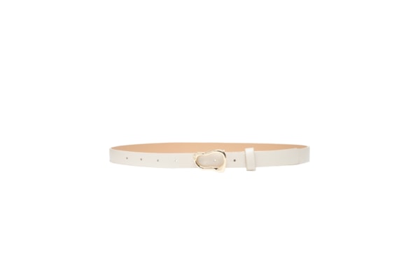 Cinto Feminino Couro Fivela De Metal Orgânica - Off White