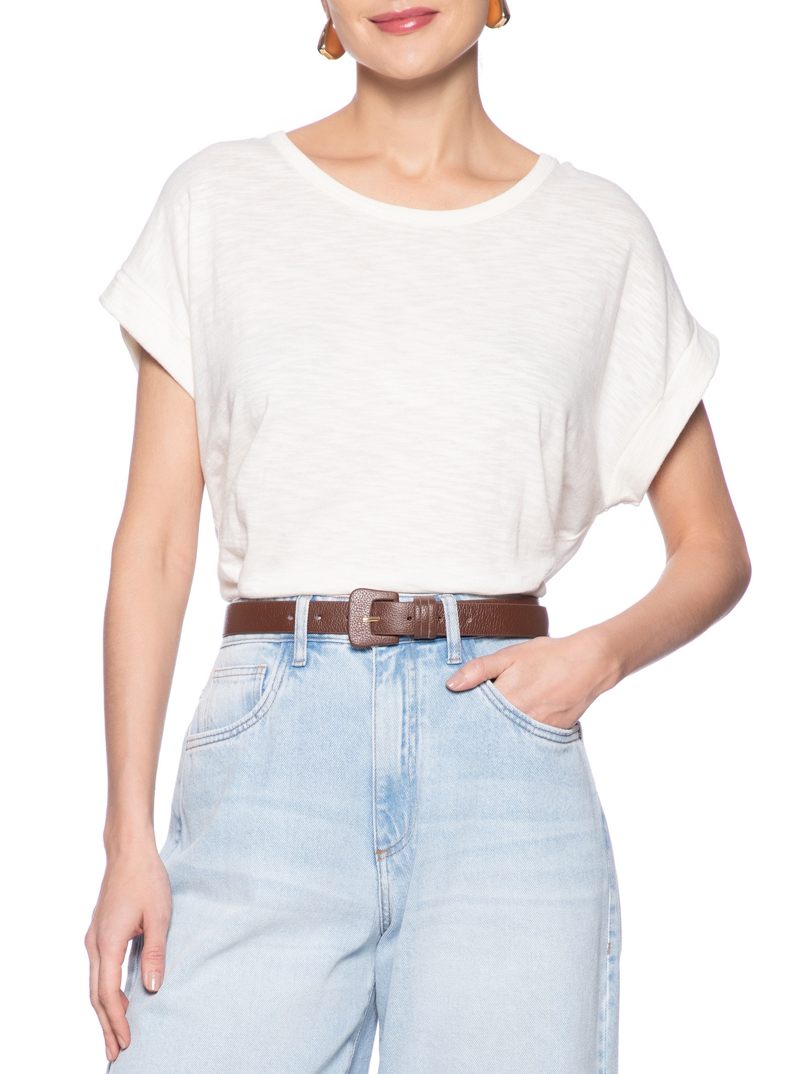 Cinto Feminino Couro Fivela Encapada Marrom Basiq