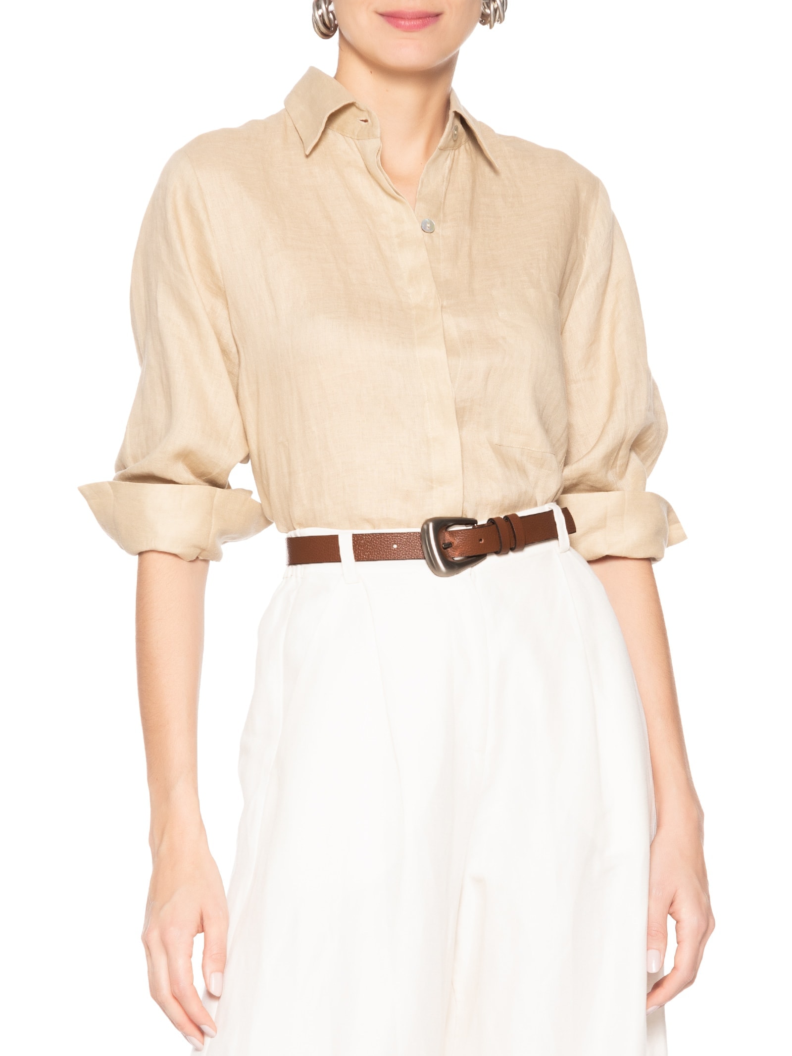 Cinto Feminino Couro Fivela Escovada Marrom Basiq