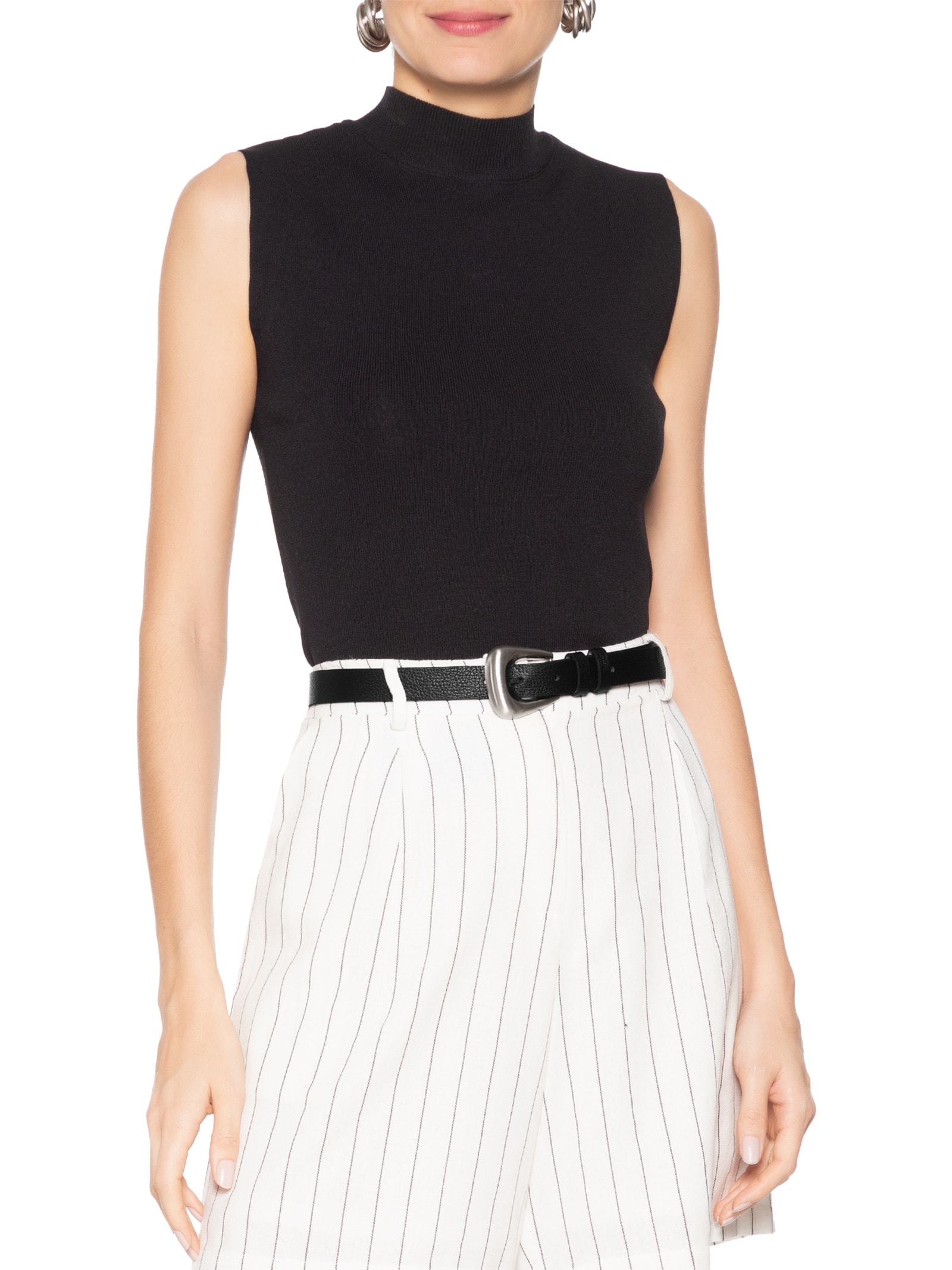 Cinto Feminino Couro Fivela Escovada Preto Basiq