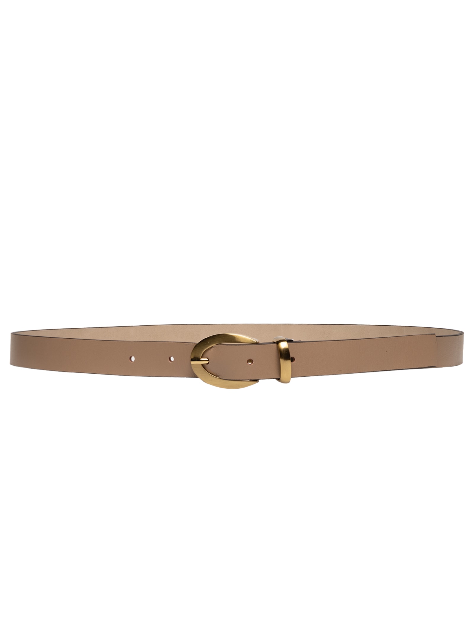 Cinto Feminino Couro Fivela Oval Escovada Bege Basiq