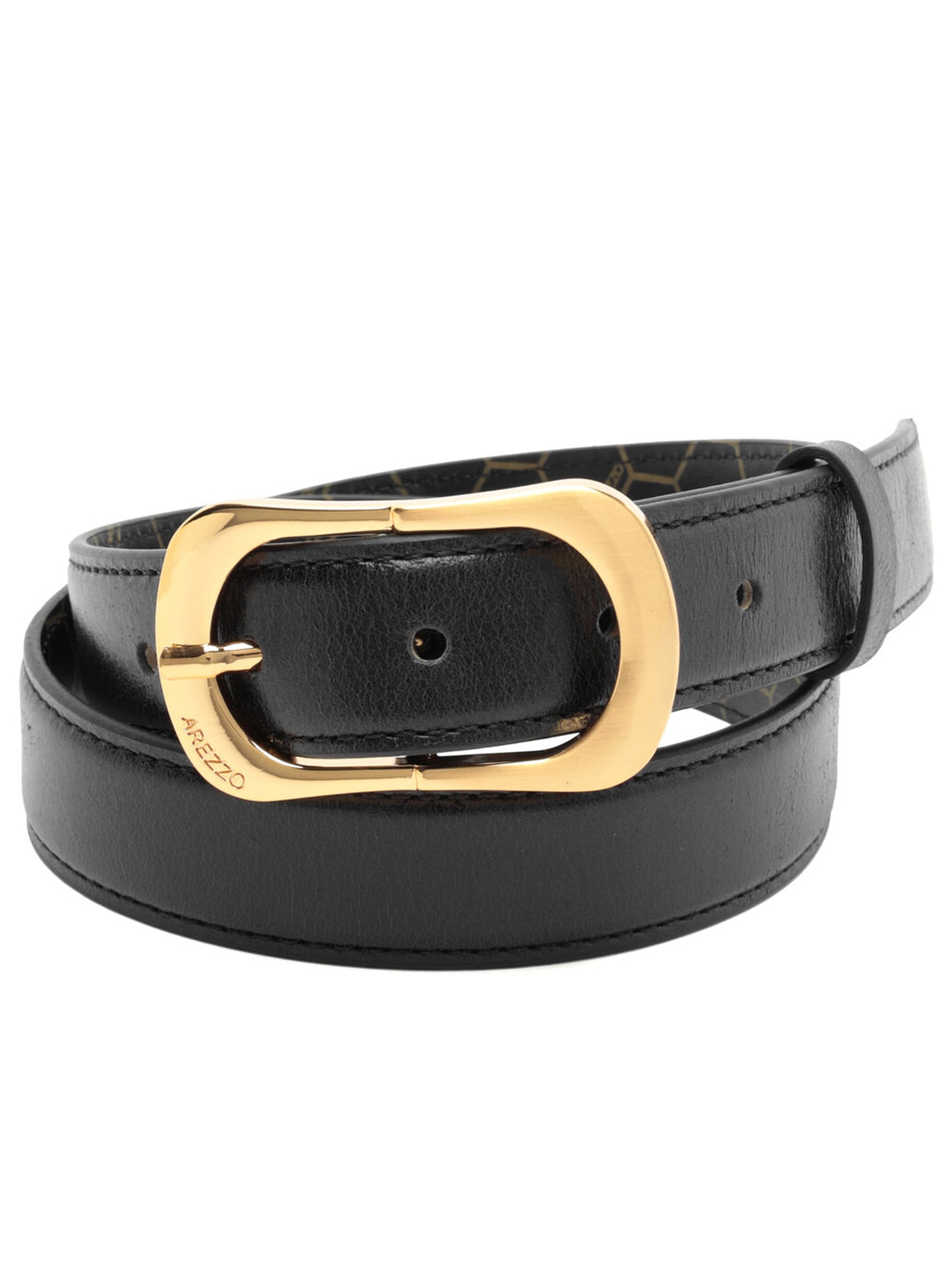 Cinto Feminino Couro Médio Fivela Alongada Preto Arezzo