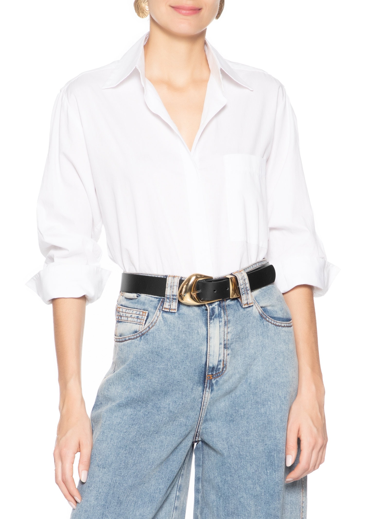 Cinto Feminino Couro Médio Fivela Orgânica Dourada Preto Arezzo