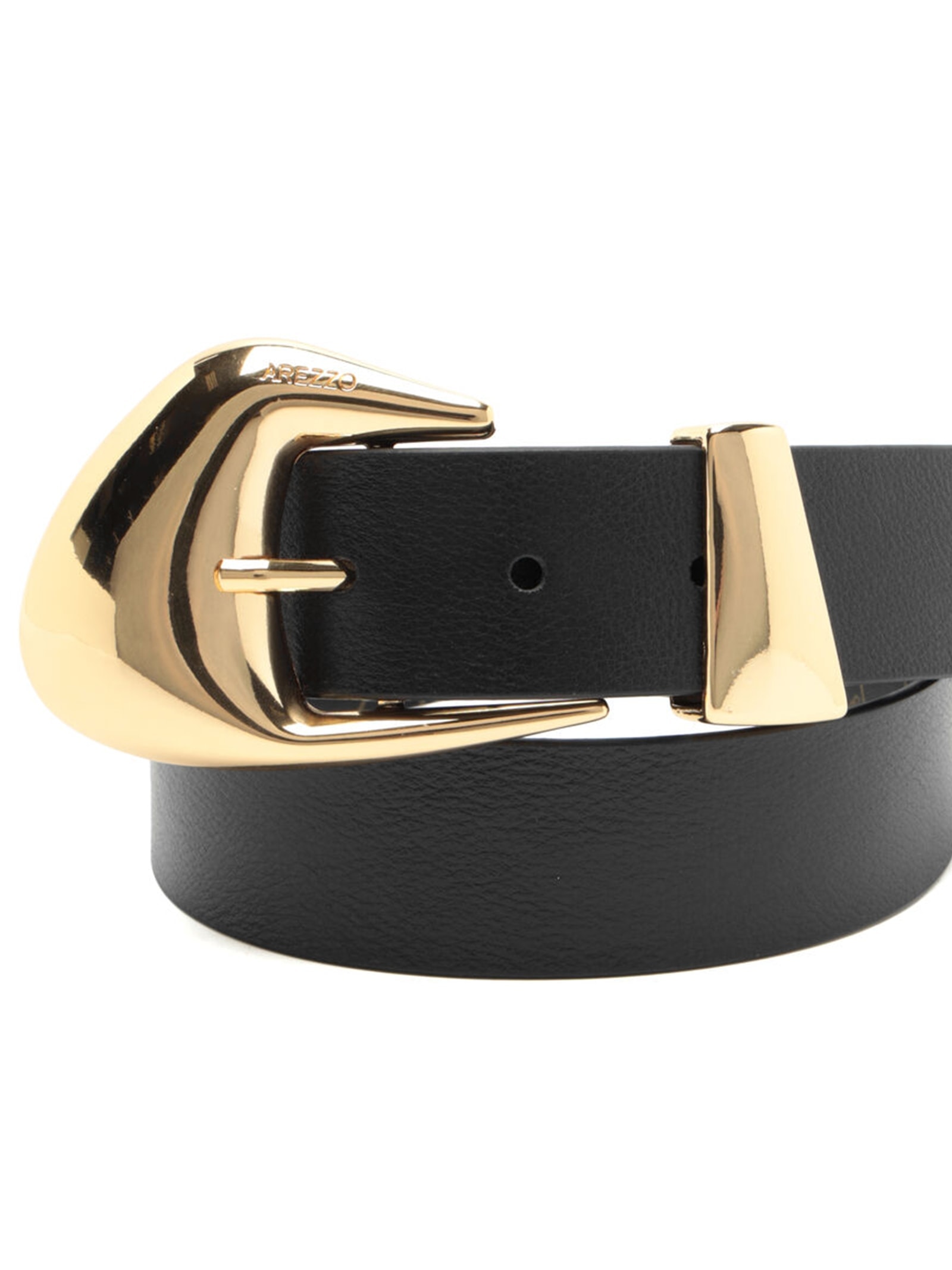 Cinto Feminino Couro Médio Fivela Orgânica Dourada Preto Arezzo