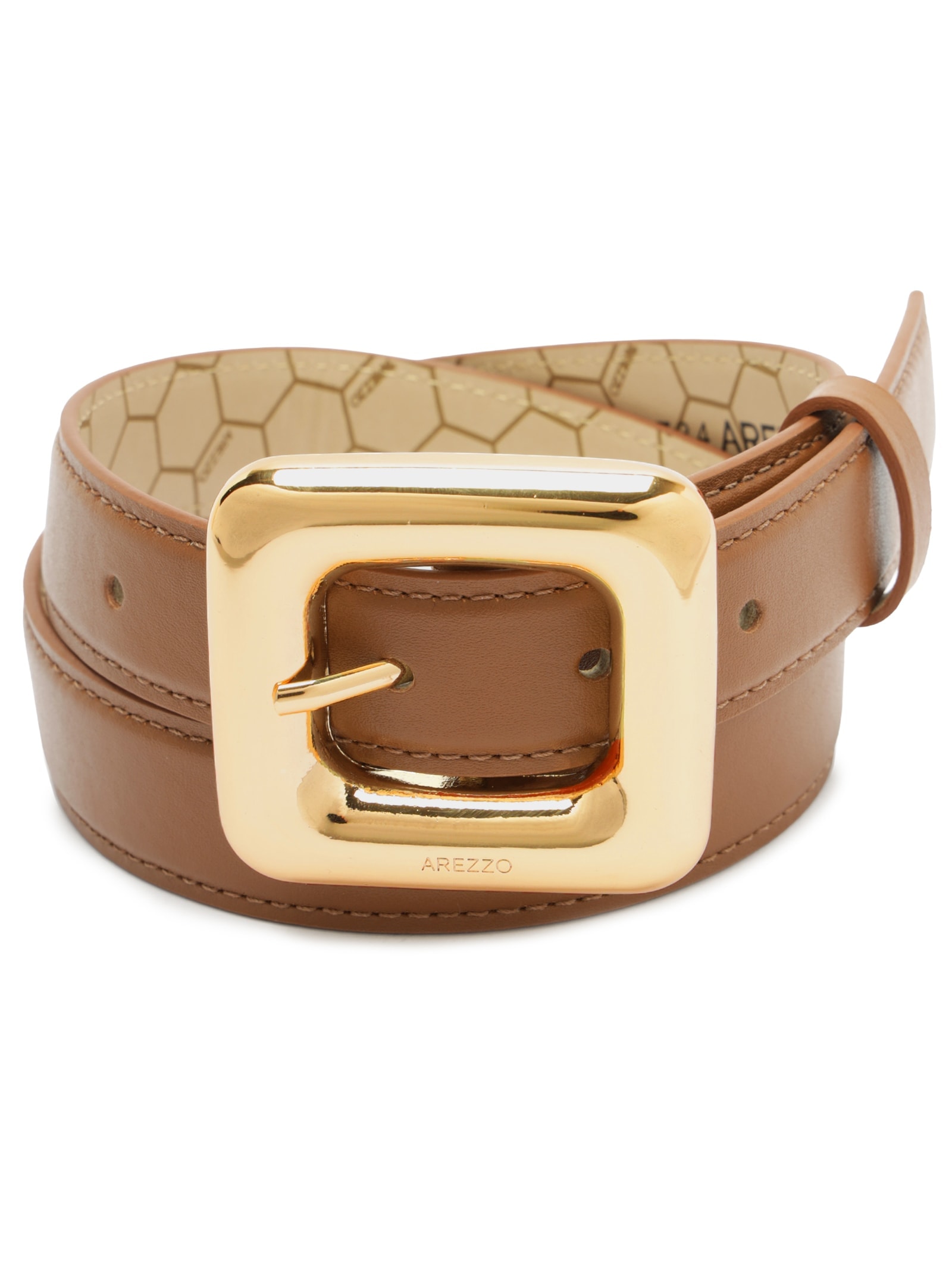Cinto Feminino Couro Médio Maxi Fivela Quadrada – Marrom Arezzo