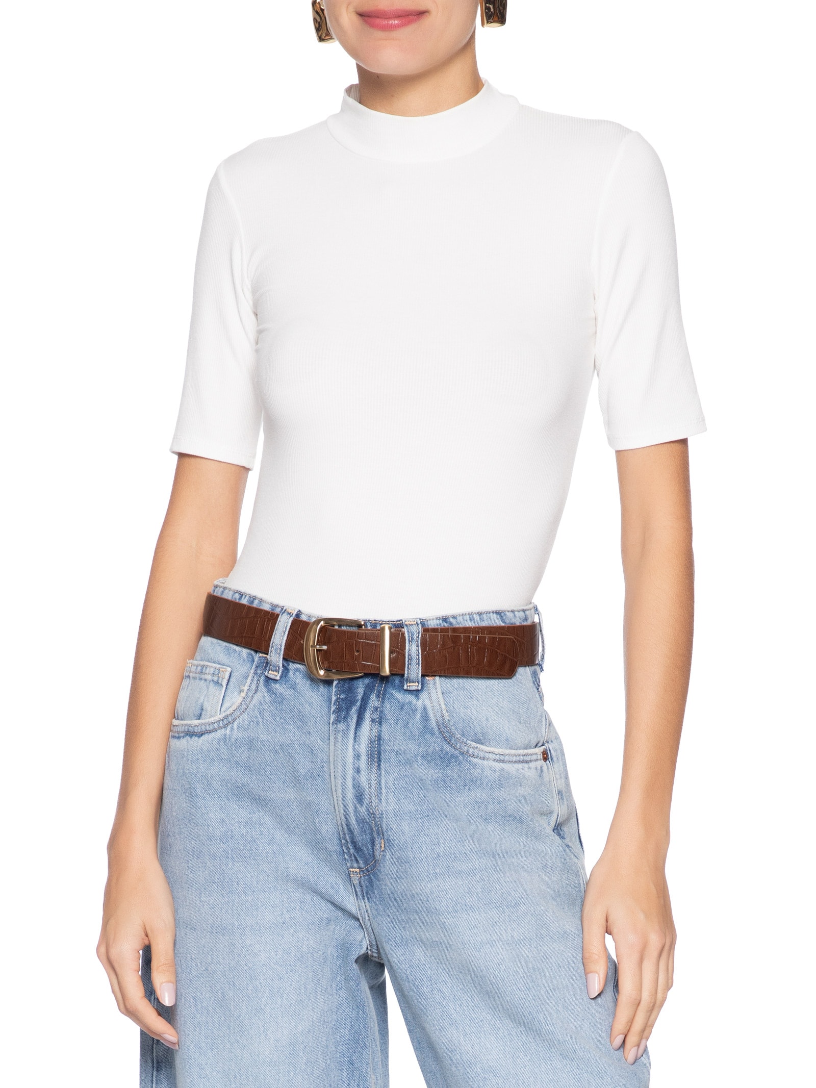 Cinto Feminino Croco Em Couro Marrom Market 33