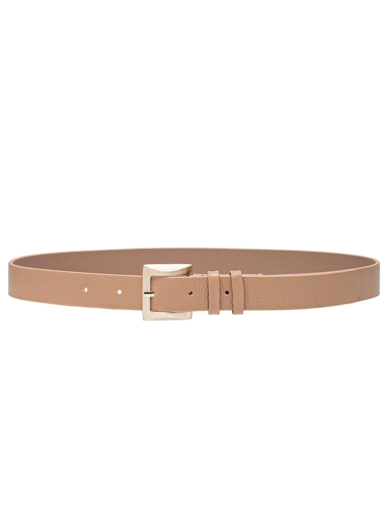 Cinto Feminino De Couro Fivela Quadrada Escovada Bege Basiq