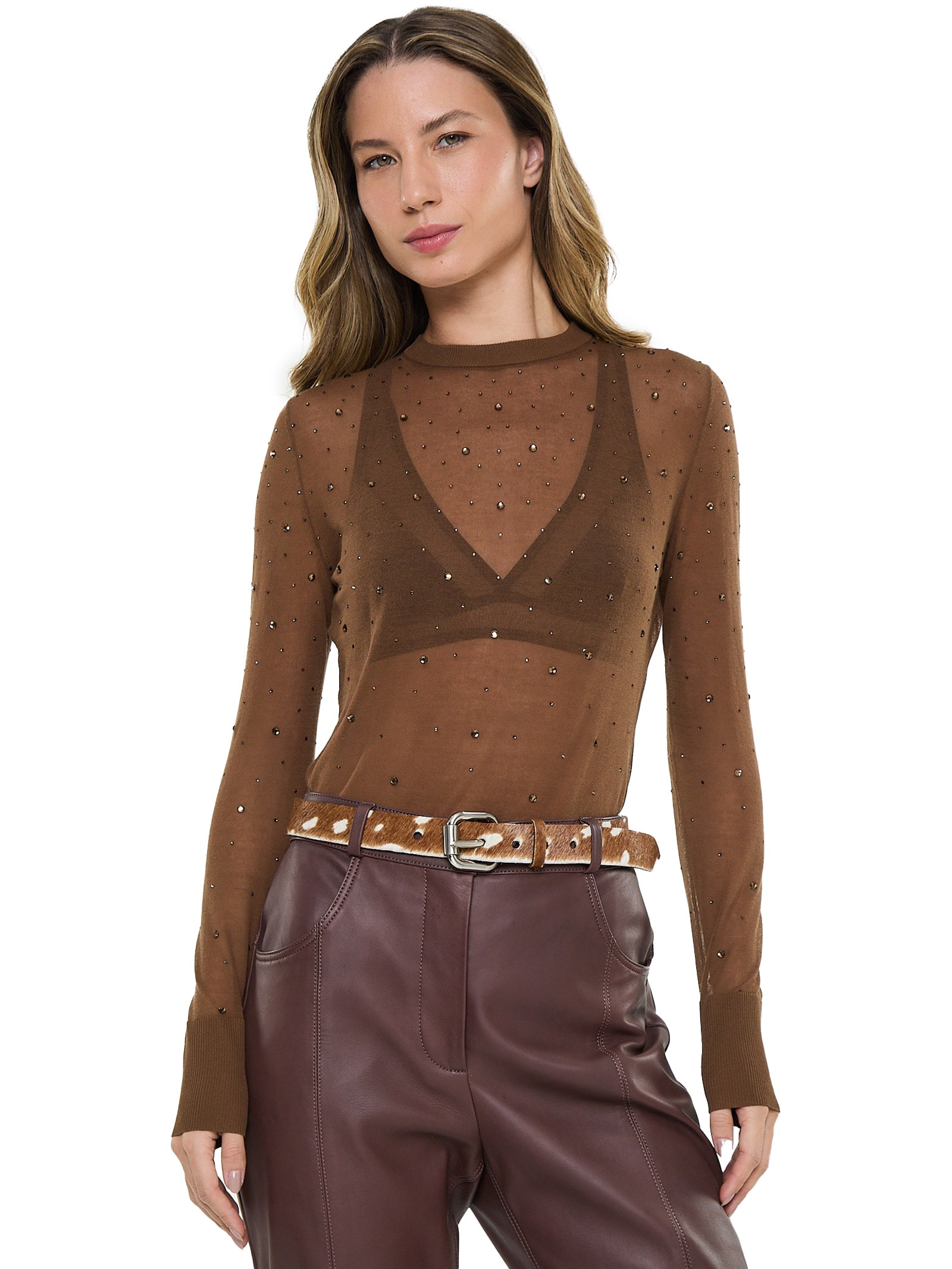 Cinto Feminino De Couro Super Bold Fur Marrom Animale