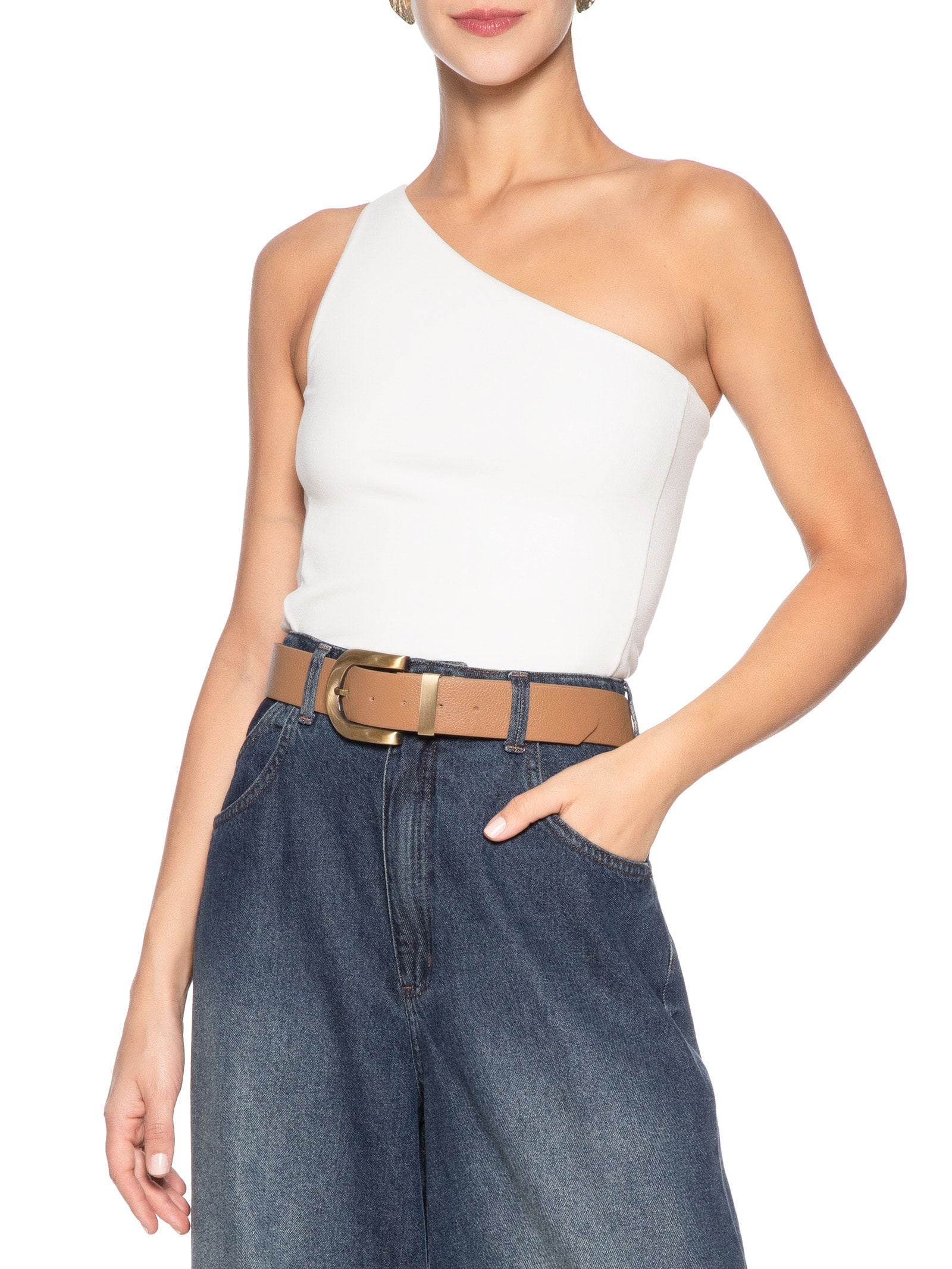 Cinto Feminino Em Couro Camurça Bege Market 33