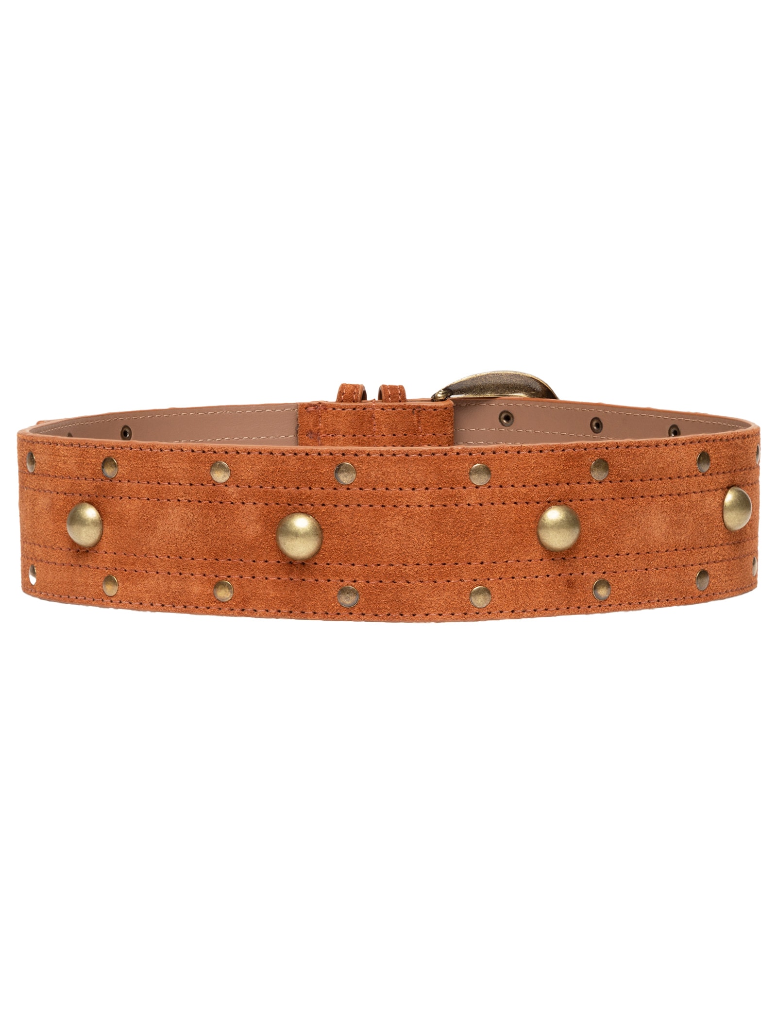 Cinto Feminino Em Couro Camurça Com Apliques Metálicos Marrom Market 33