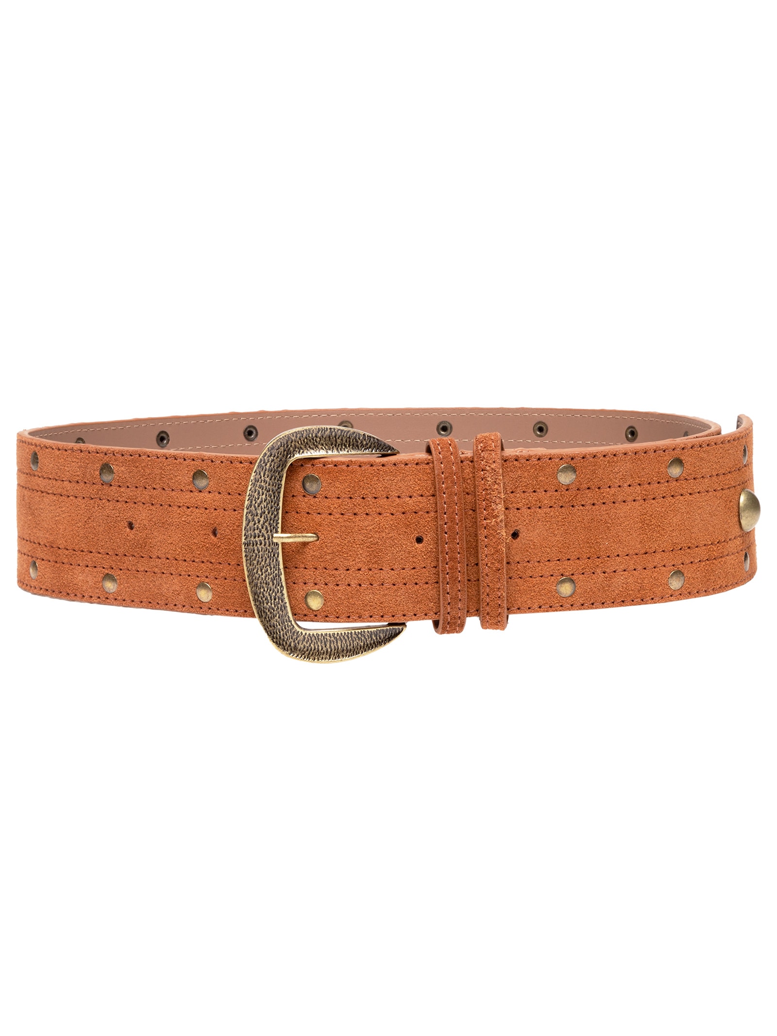 Cinto Feminino Em Couro Camurça Com Apliques Metálicos Marrom Market 33