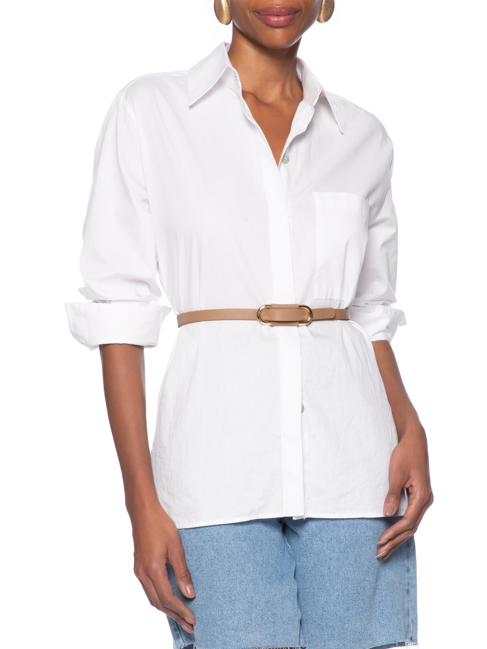 Cinto Feminino Em Couro Com Fivela Arredondada Bege Market 33