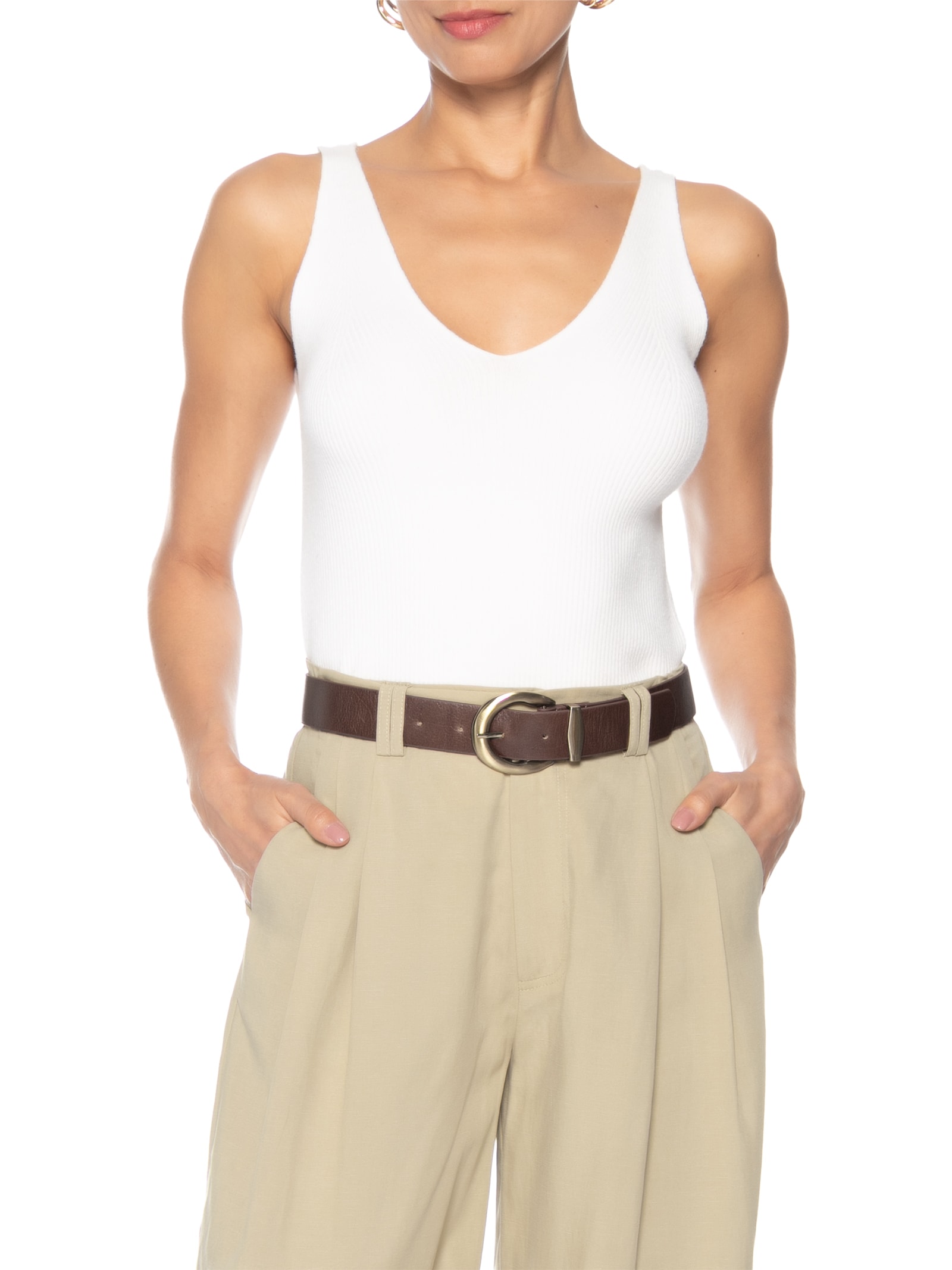Cinto Feminino Em Couro Com Fivela Arredondada Marrom Market 33