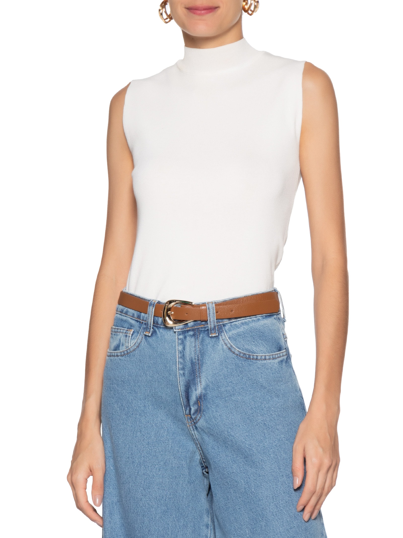 Cinto Feminino Em Couro Com Fivela Assimétrica Marrom Market 33