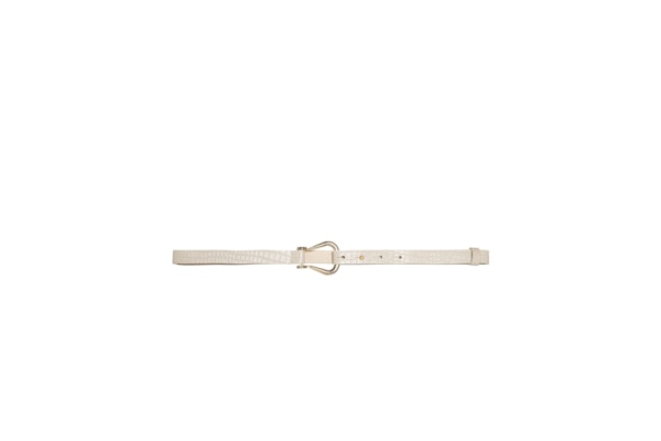 Cinto Feminino Em Couro Com Fivela Dourada - Bege