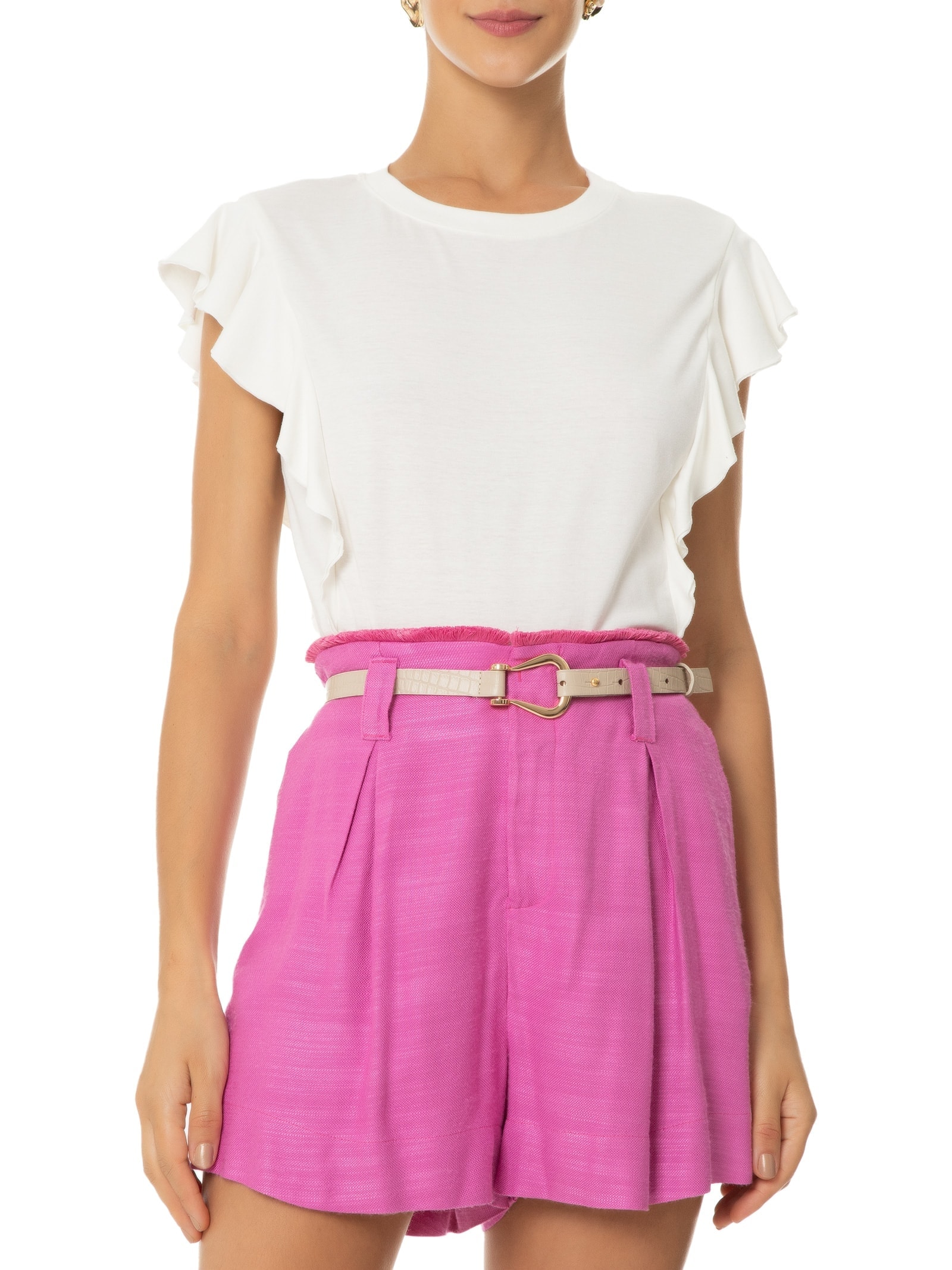 Cinto Feminino Em Couro Com Fivela Dourada Bege '2Essential