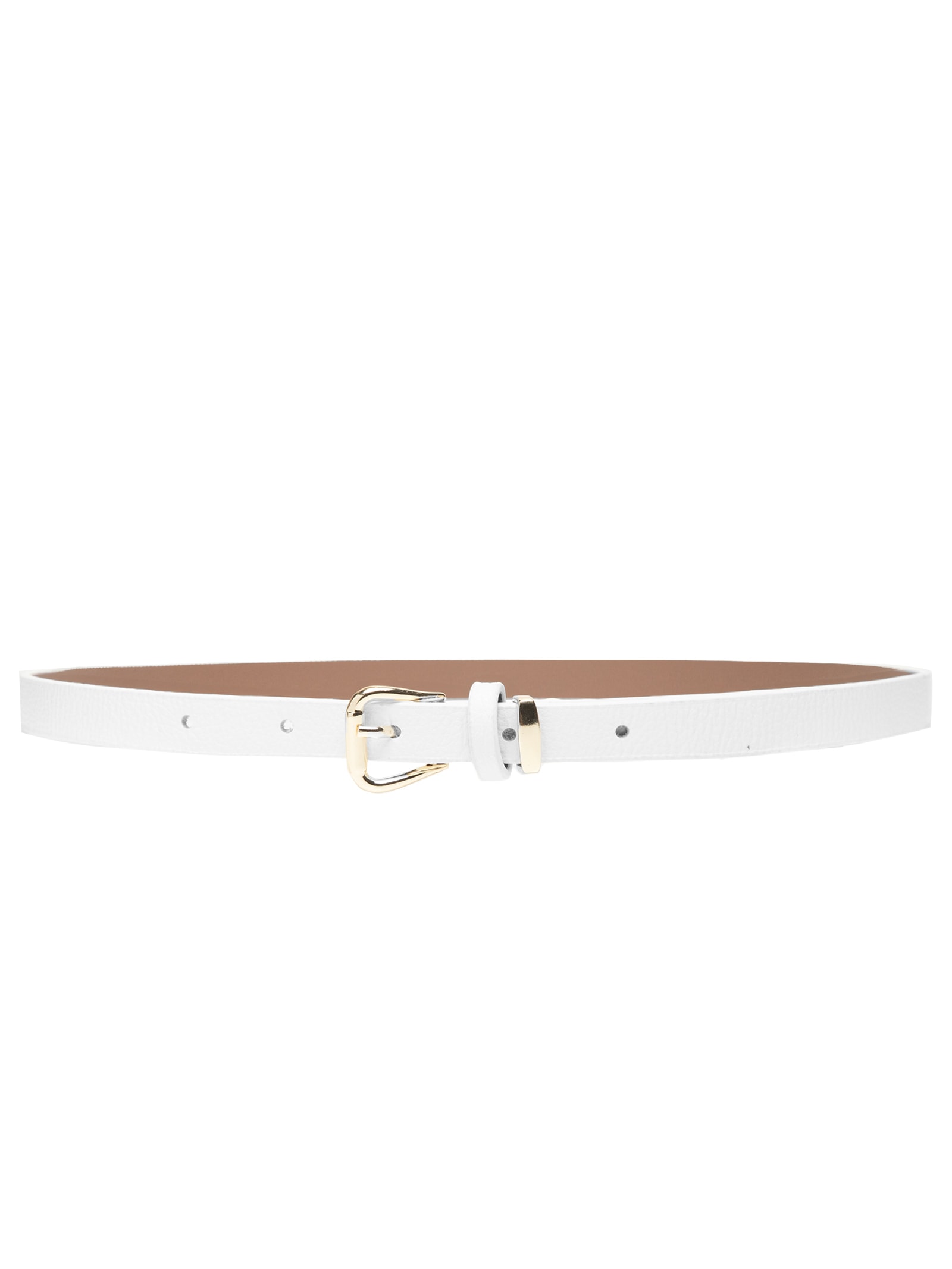 Cinto Feminino em Couro com Fivela Dourada Branco Market 33