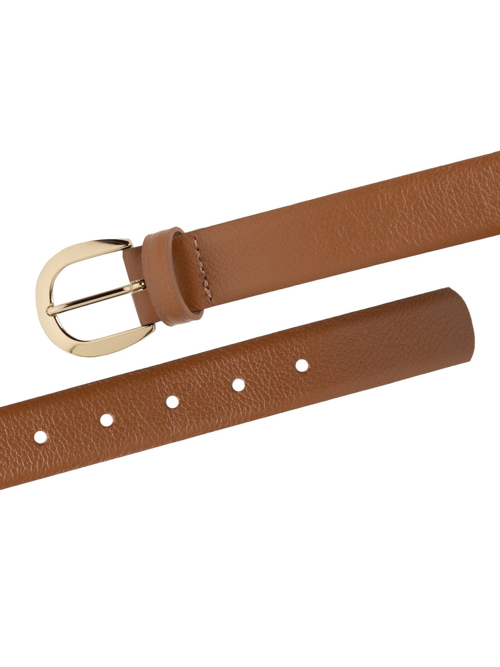 Cinto Feminino em Couro Com Fivela Dourada Circular Marrom Basiq