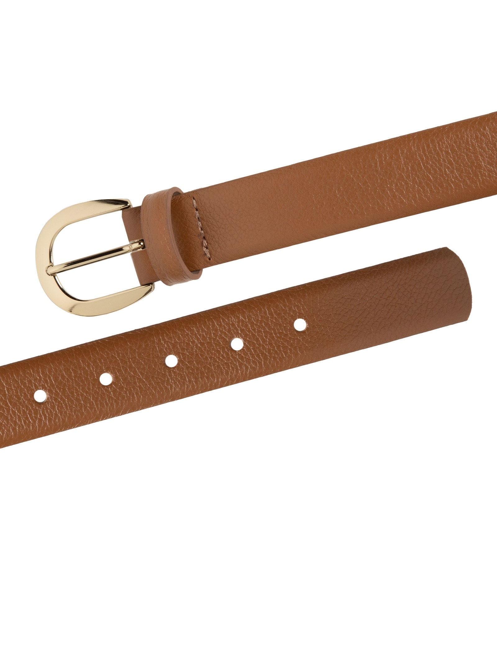 Cinto Feminino em Couro Com Fivela Dourada Circular Marrom Basiq