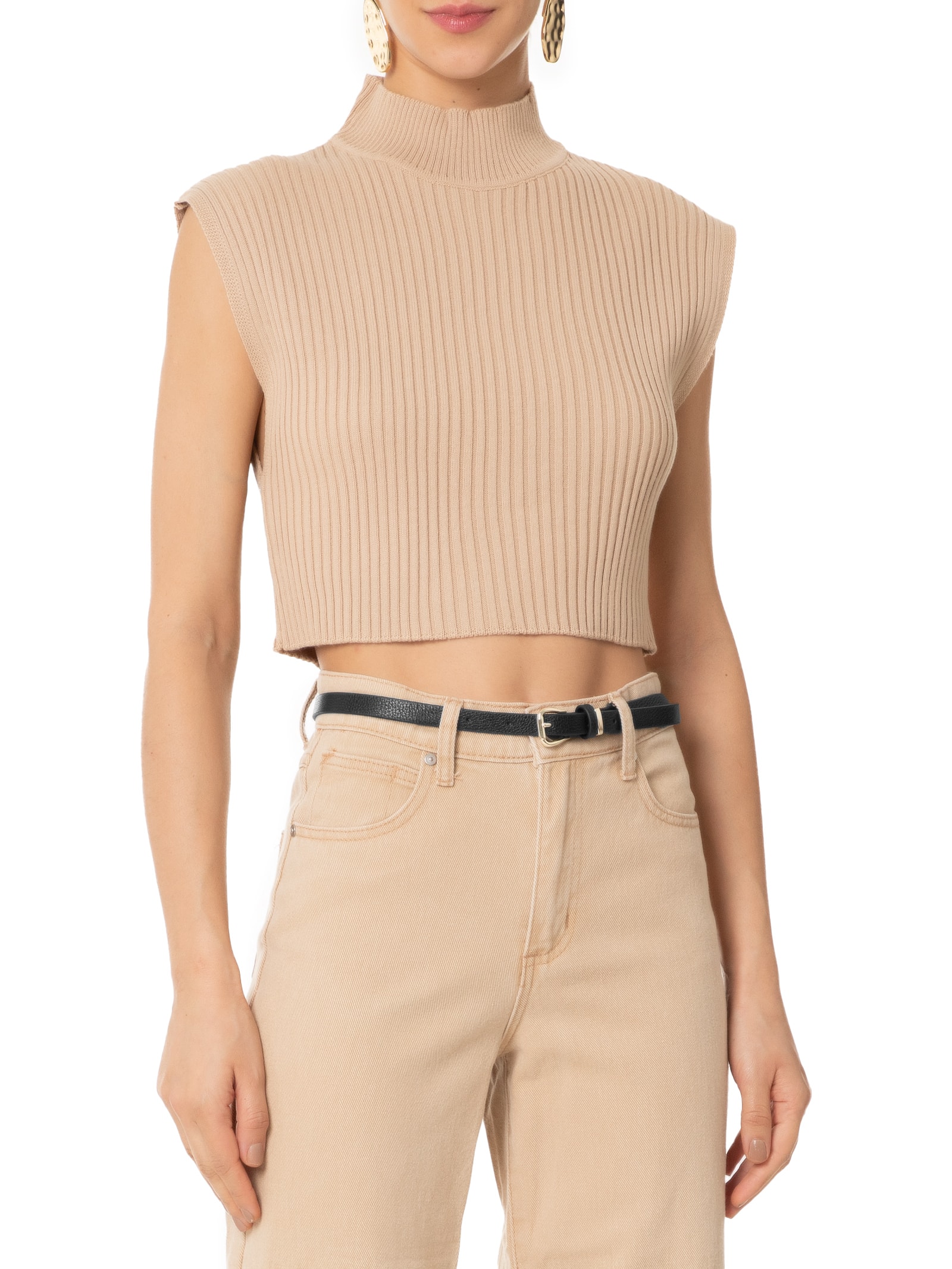 Cinto Feminino em Couro com Fivela Dourada Preto Market 33