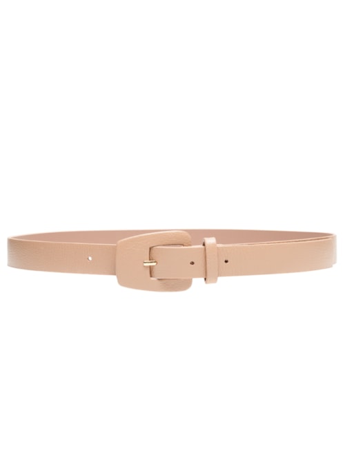 Cinto Feminino Em Couro Com Fivela Encapada – Bege
