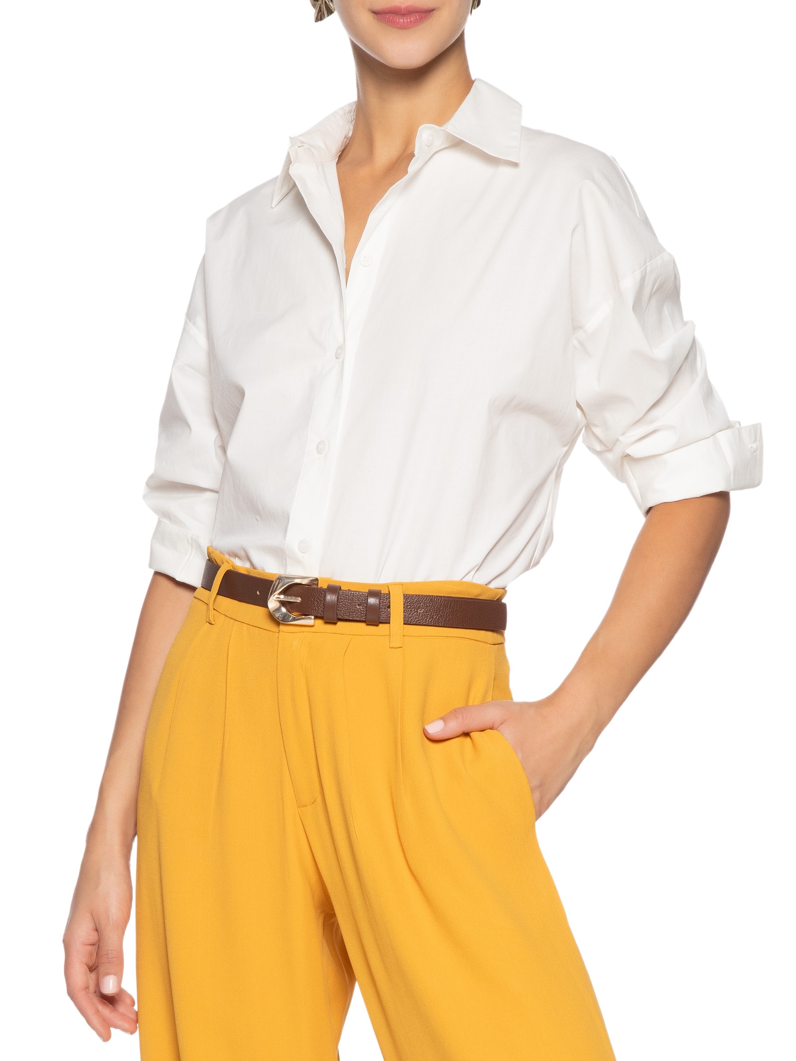 Cinto Feminino Em Couro Com Fivela Orgânica Marrom '2Essential