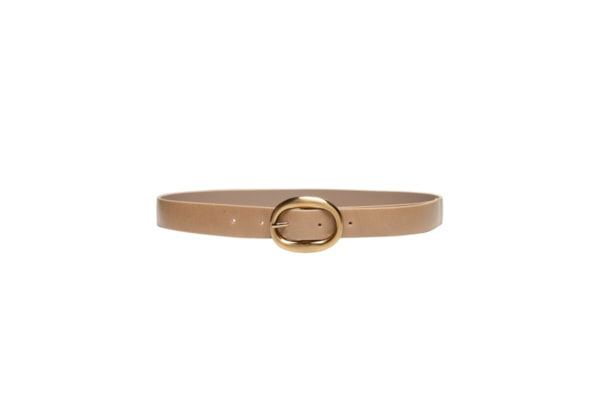Cinto Feminino em Couro com Fivela Oval - Bege