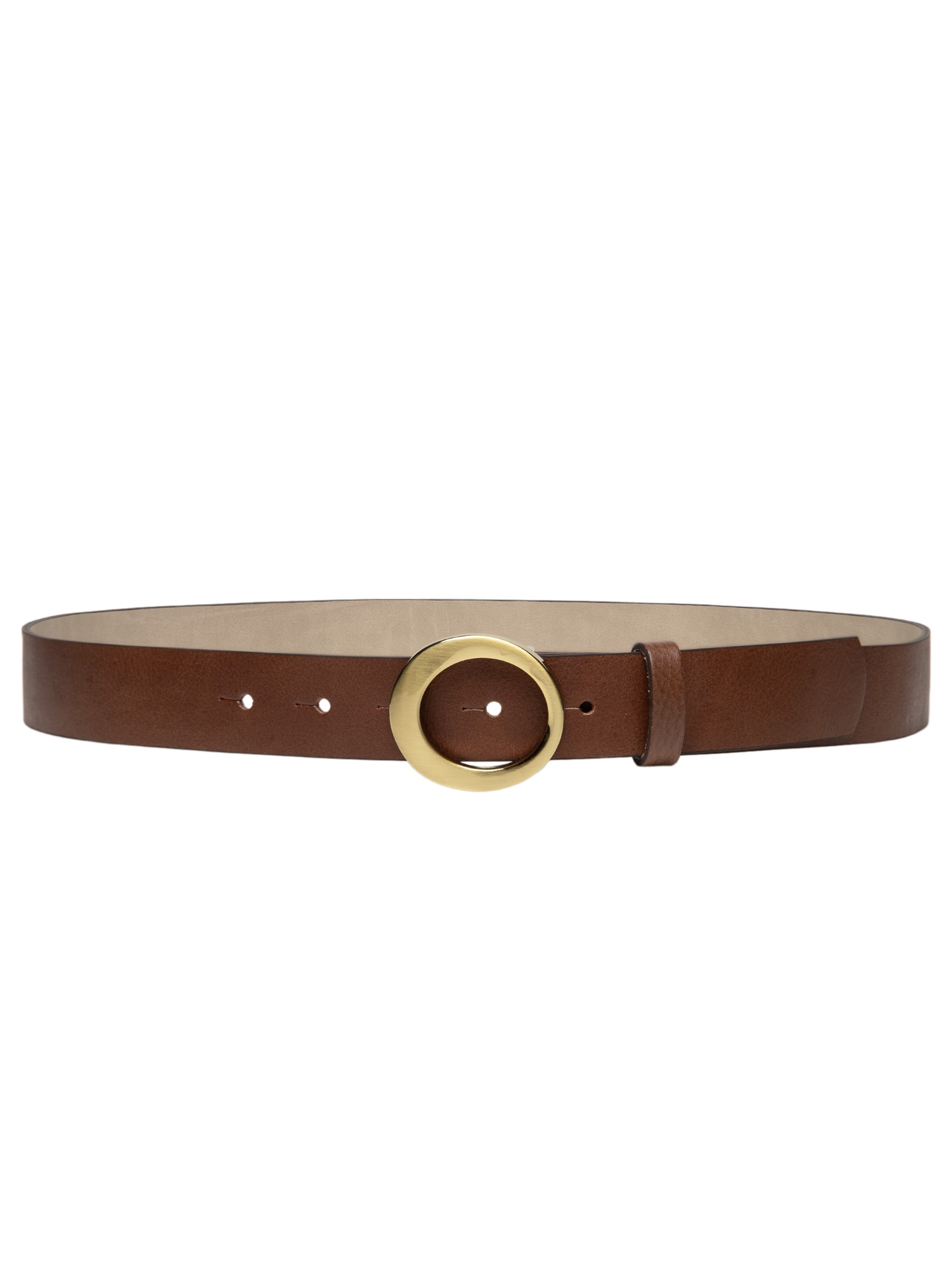 Cinto Feminino em Couro com Fivela Oval Bege Basiq