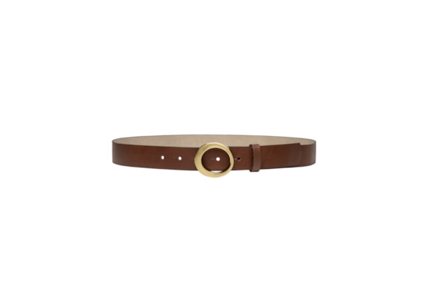 Cinto Feminino em Couro com Fivela Oval - Bege